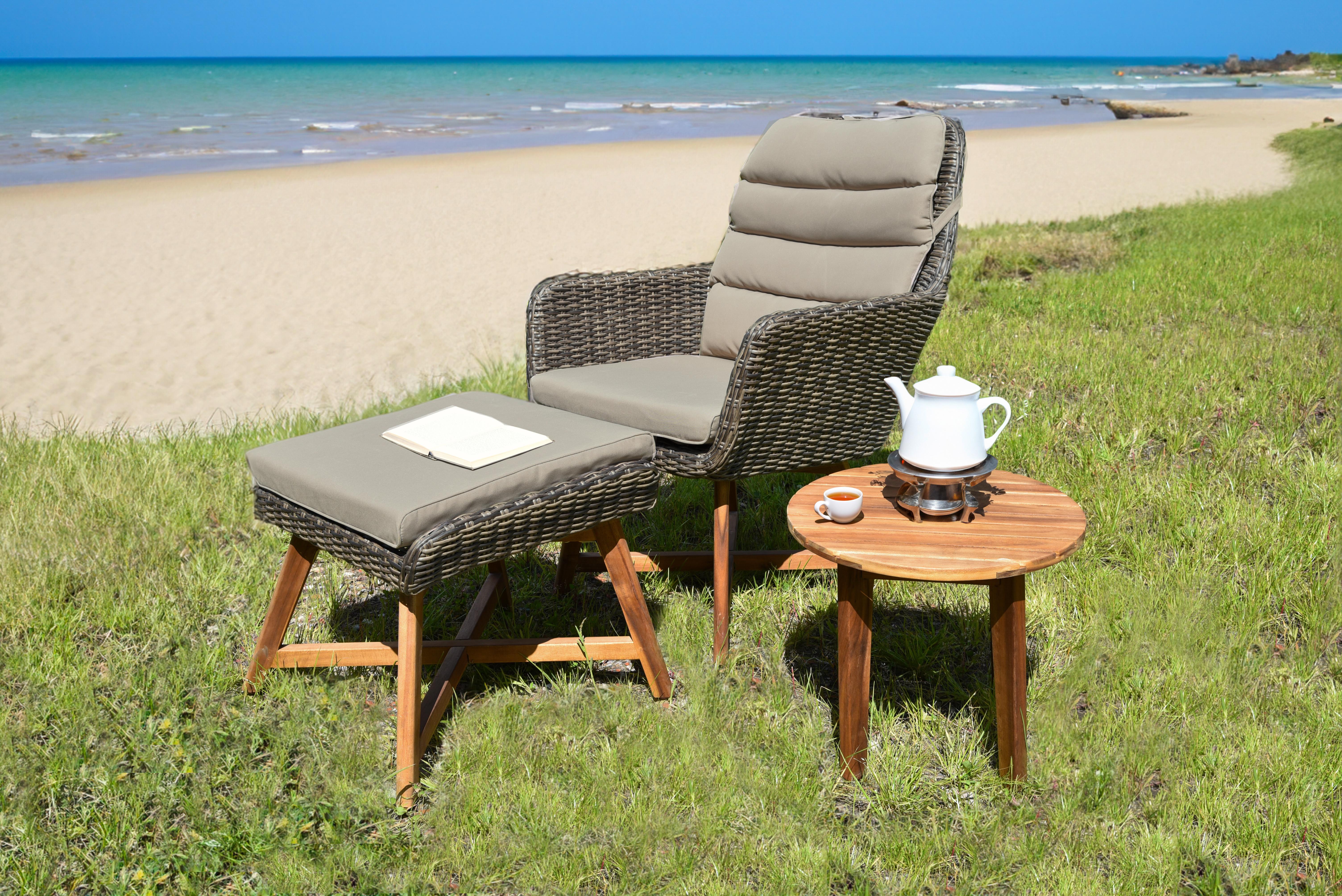 Loungesessel 3-Tlg. Calvia mit Kissen - Beige/Braun, Basics, Holz/Kunststoff (65/95/85cm) - Gardenson
