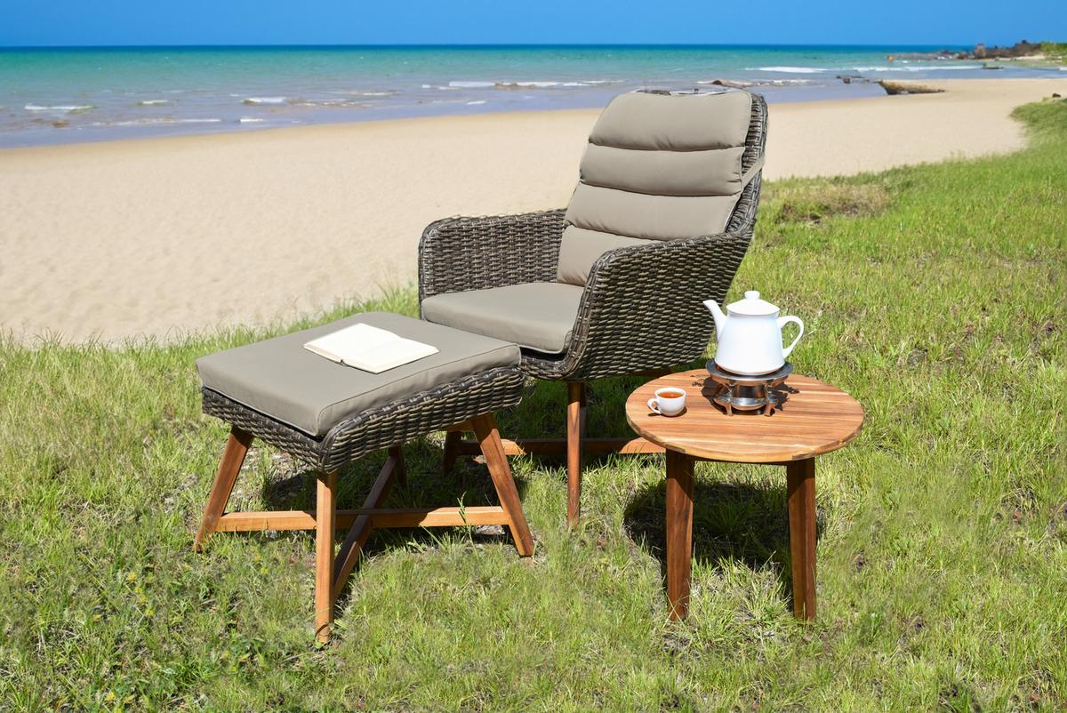 Loungesessel 3-Tlg. Calvia mit Kissen - Beige/Braun, Basics, Holz/Kunststoff (65/95/85cm) - Gardenson