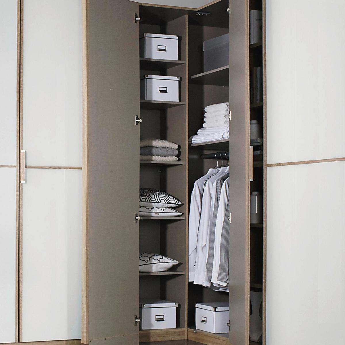 Eckschrank 224x359cm Essensa, Eiche Dekor/weiß - Weiß/Sonoma Eiche, Design, Holzwerkstoff (224/359cm) - Rauch Möbel