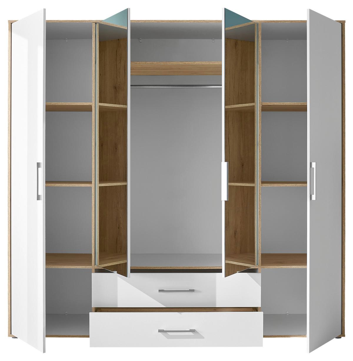 Šatníková skriňa LEMBO - biela/strieborná, Konventionell, kompozitné drevo/plast (206/195/60cm)