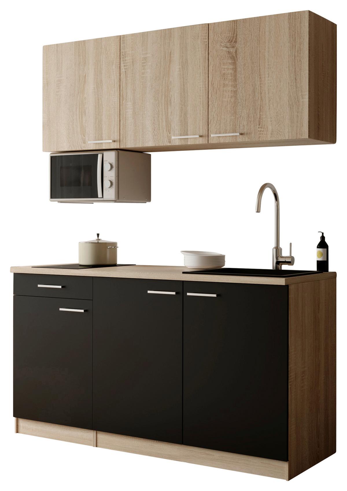 MINIKÜCHE Ingrid, Schwarz B: 150 cm - Eichefarben/Schwarz, Design, Holzwerkstoff (150cm) - Respekta