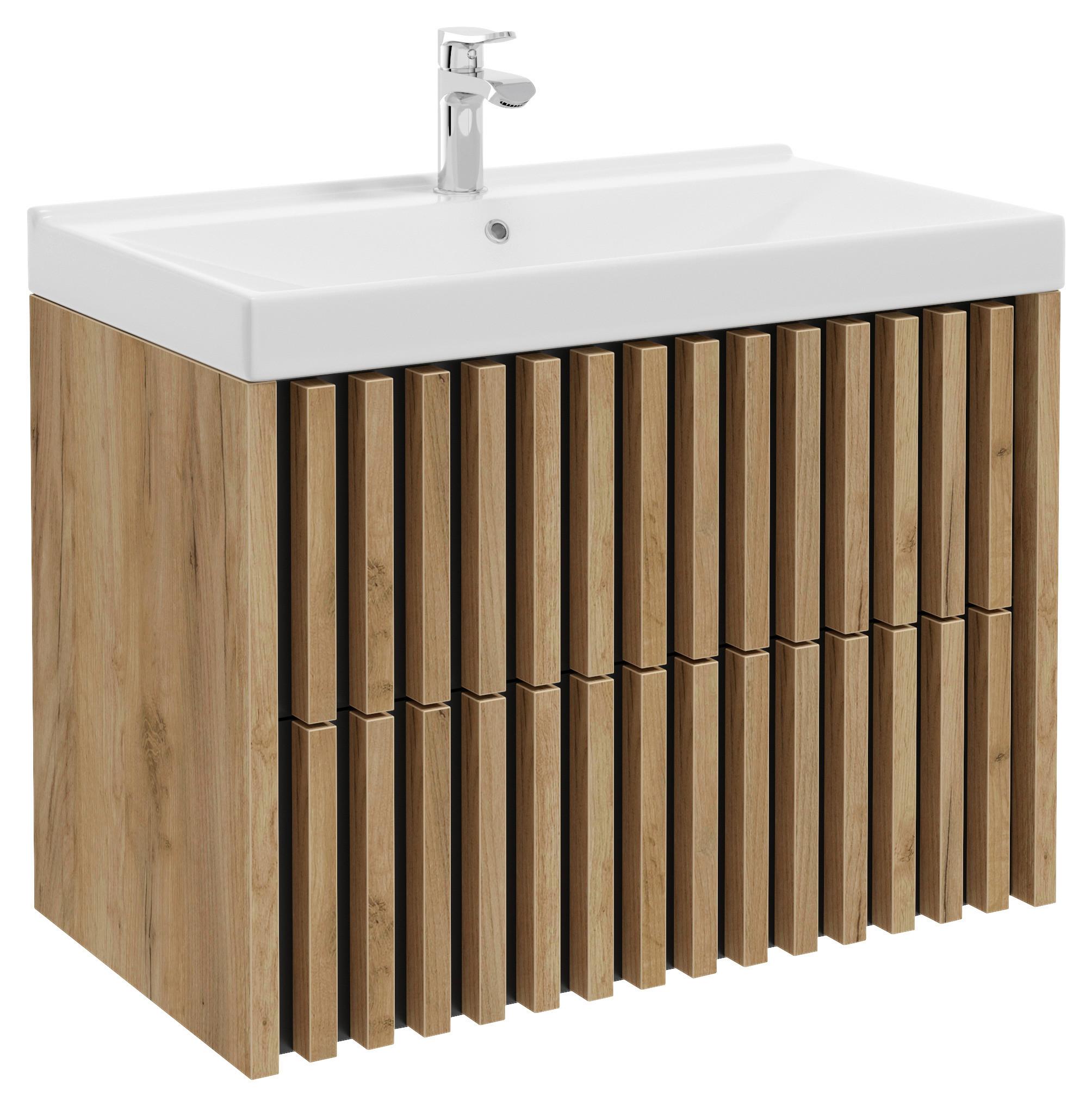 Waschbecken Mit Unterschrank B: 81 Cm Schwarz/eichedekor - Eichefarben/Schwarz, MODERN, Keramik/Holzwerkstoff (81cm) - MID.YOU