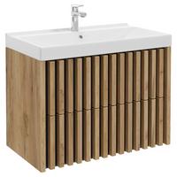 Waschbecken mit Unterschrank B: 81 cm Schwarz/Eichedekor - Eichefarben/Schwarz, MODERN, Keramik/Holzwerkstoff (81cm) - MID.YOU