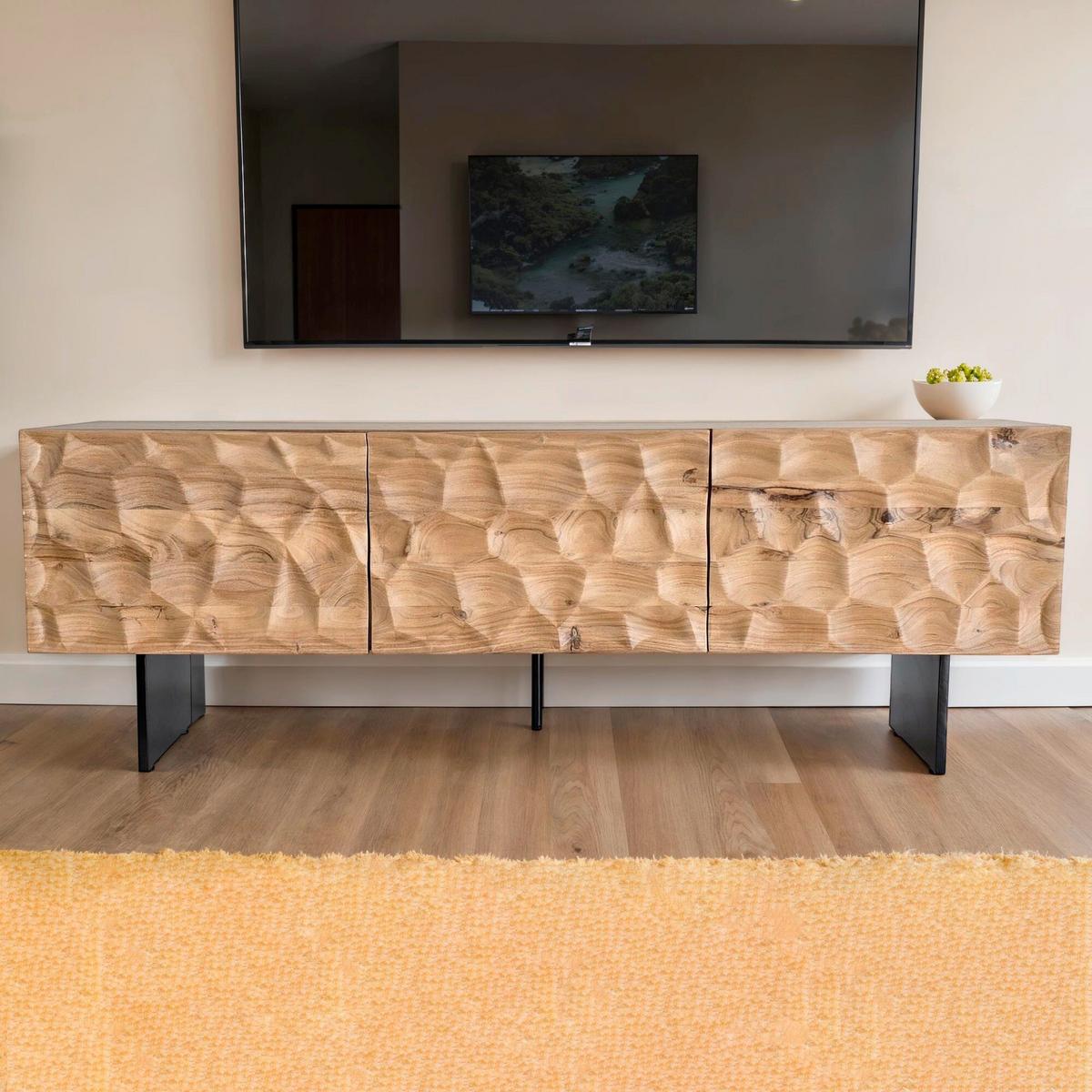 Lowboard Akaziefarben B: 160cm - Schwarz/Akaziefarben, Natur, Holz (160/56/37cm) - Livetastic