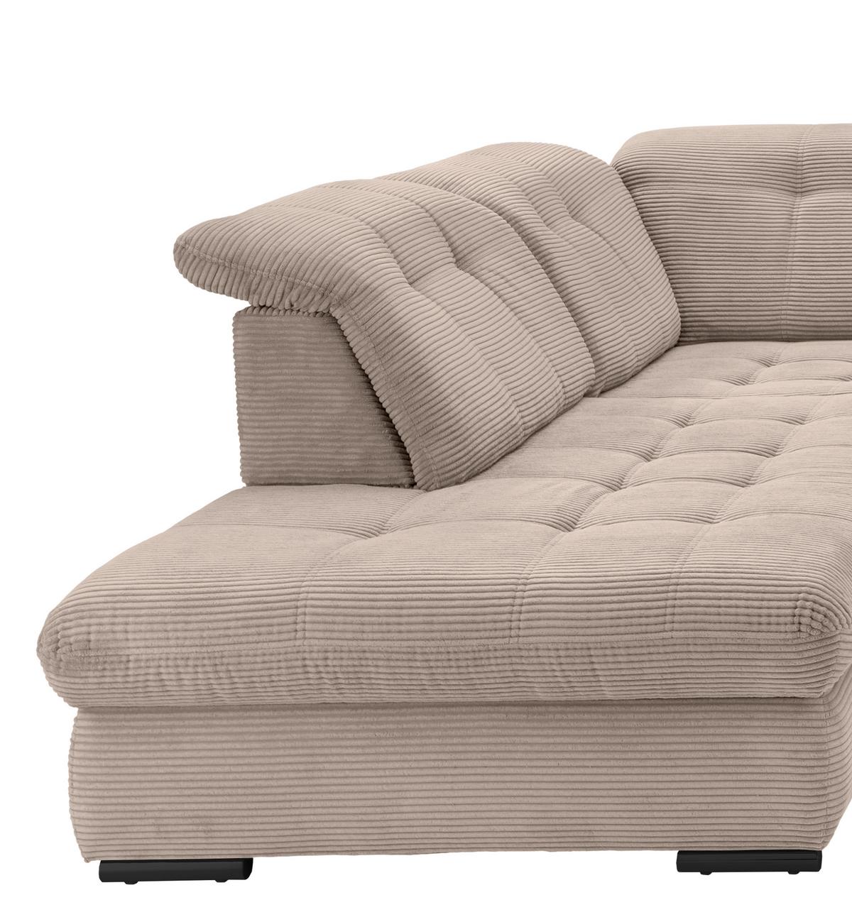 Wohnlandschaft mit Bettkasten Rigatti Beige B: 387 cm - Beige/Schwarz, MODERN, Textil (252/387/184cm) - Livetastic