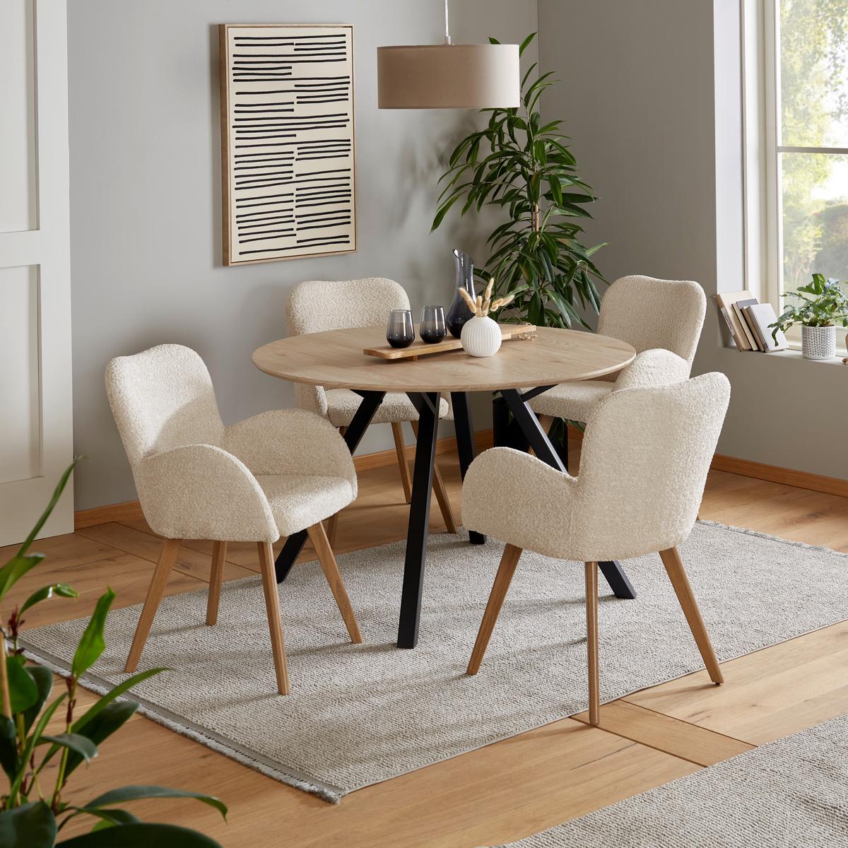 Armlehnstuhl Lydia Beige Gepolstert - Eichefarben/Beige, MODERN, Textil/Metall (57/85/63cm) - MID.YOU