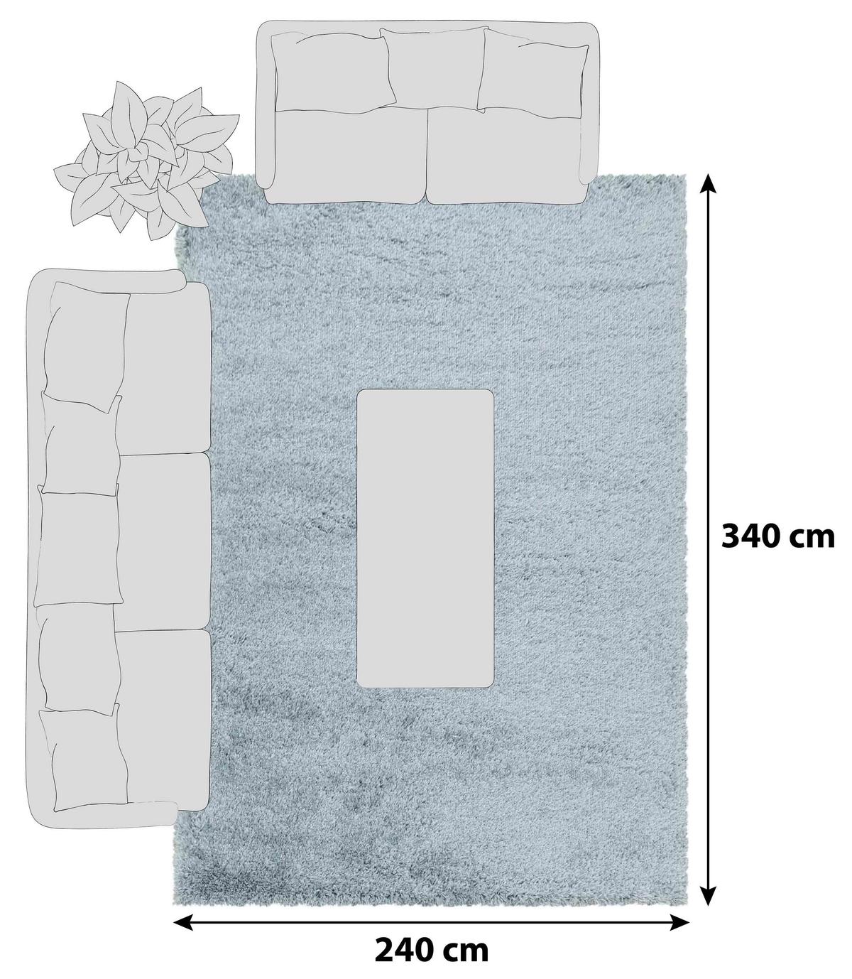 Hochflor Teppich Blau Naturfaser Fluffz 240x340 cm - Blau, Basics, Textil (240/340cm)
