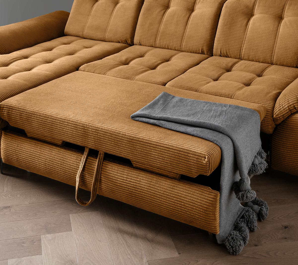 Eckschlafsofa Delphino Goldfarben S: 189x273 cm - Goldfarben/Schwarz, MODERN, Textil (189/273cm) - Livetastic