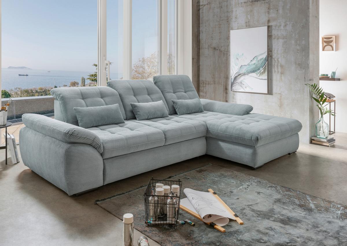 Ecksofa mit Bettkasten Rigatti Hellblau S: 314x184 cm - Schwarz/Hellblau, MODERN, Textil (314/184cm) - Livetastic