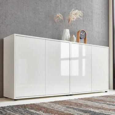 Sideboard Mailand 2 B: 158 cm Weiß - Weiß Hochglanz/Schwarz, MODERN, Holzwerkstoff (158/73/33cm) - MID.YOU