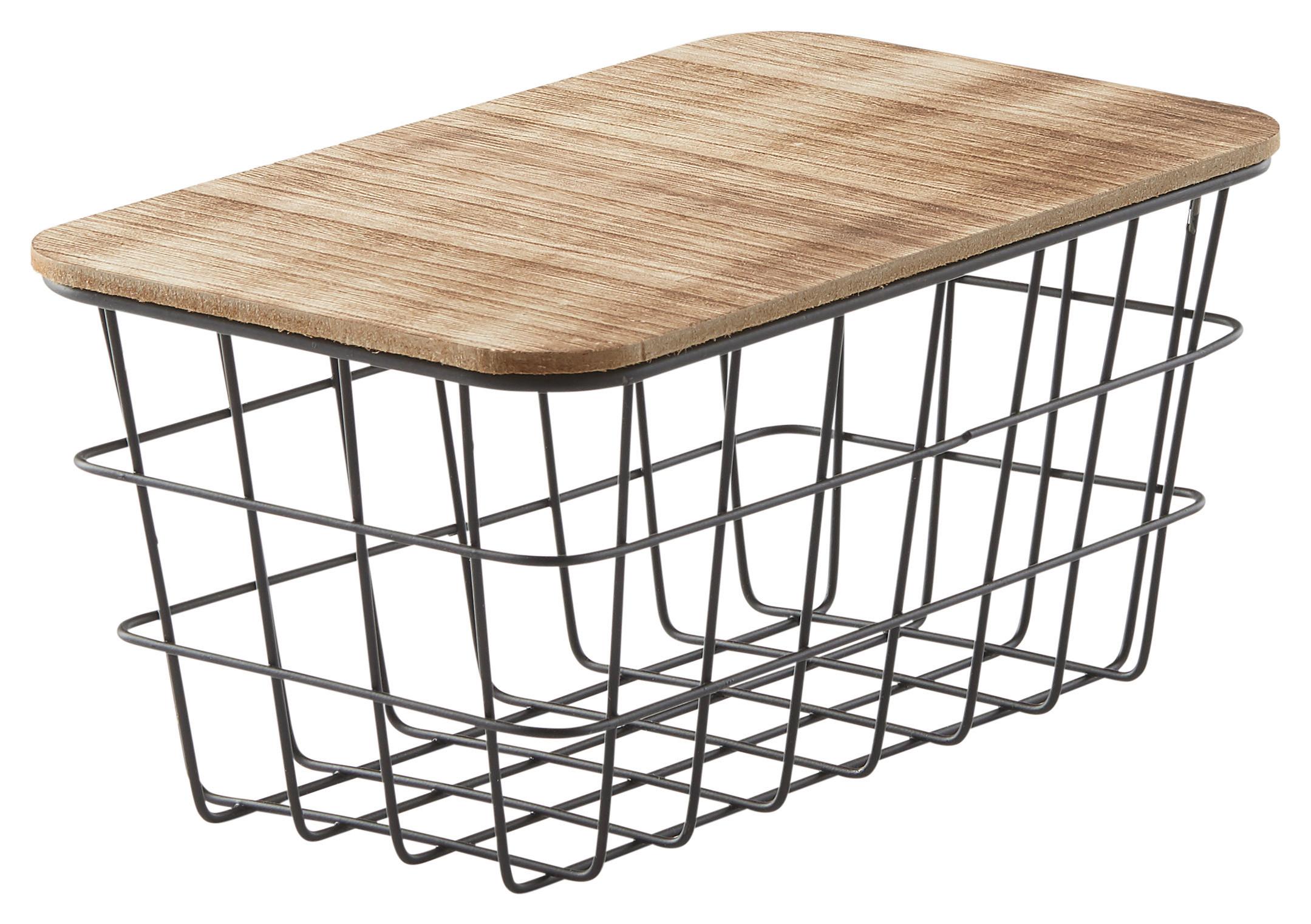 Dekorační Košík Industrial - černá/přírodní barvy, Basics, kov/dřevo (26/15/12cm) - Modern Living
