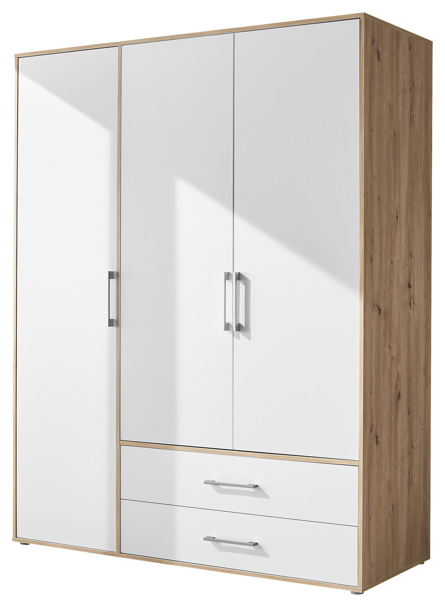 Kleiderschrank 3trg Lembo San Remo/Weiß B: 155 cm - Weiß/Eiche Artisan, Basics, Holzwerkstoff (155/195/60cm)