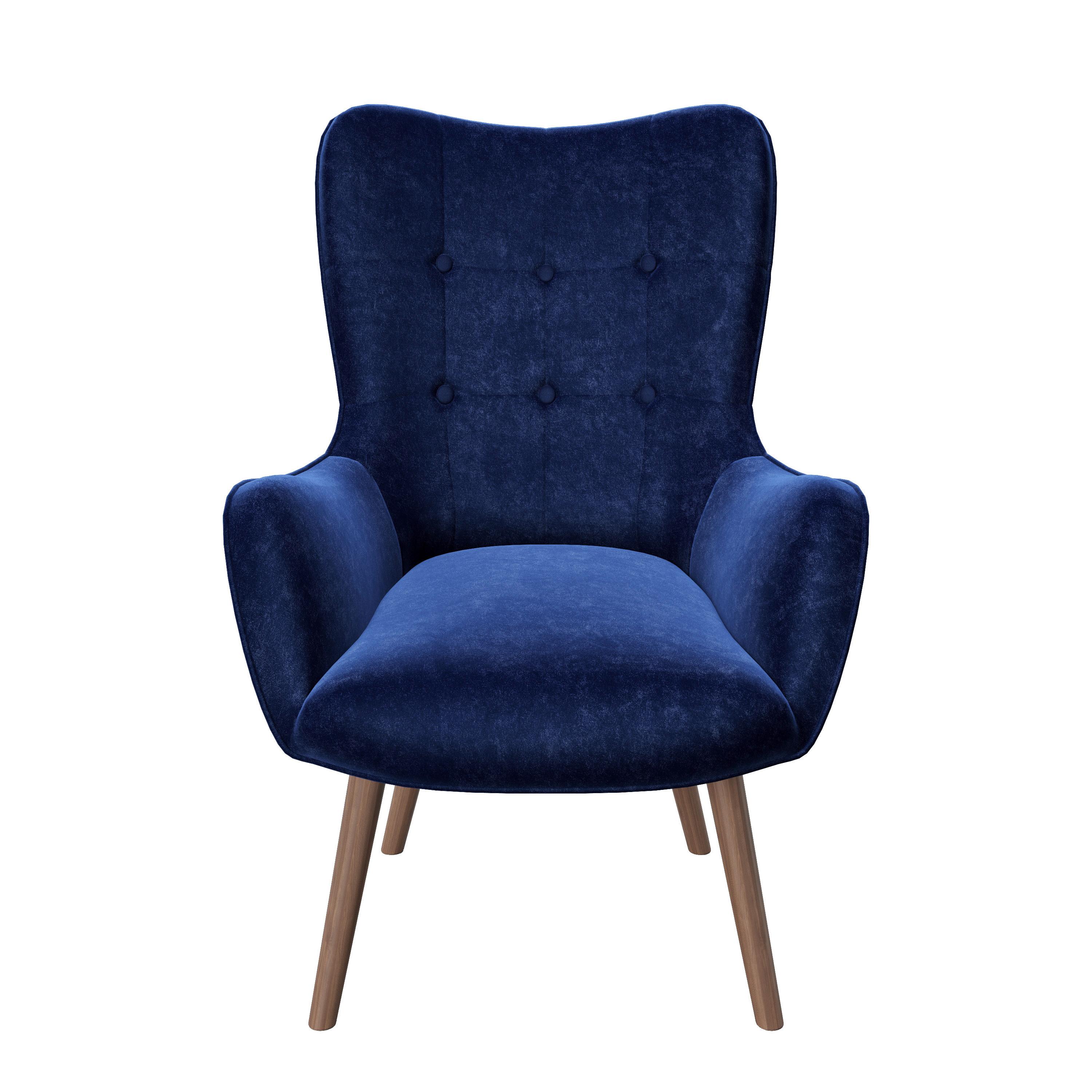 Ohrensessel Mit Armlehnen Bridget Samt Blau - Blau/Braun, KONVENTIONELL, Textil (68/99/77cm) - Playboy