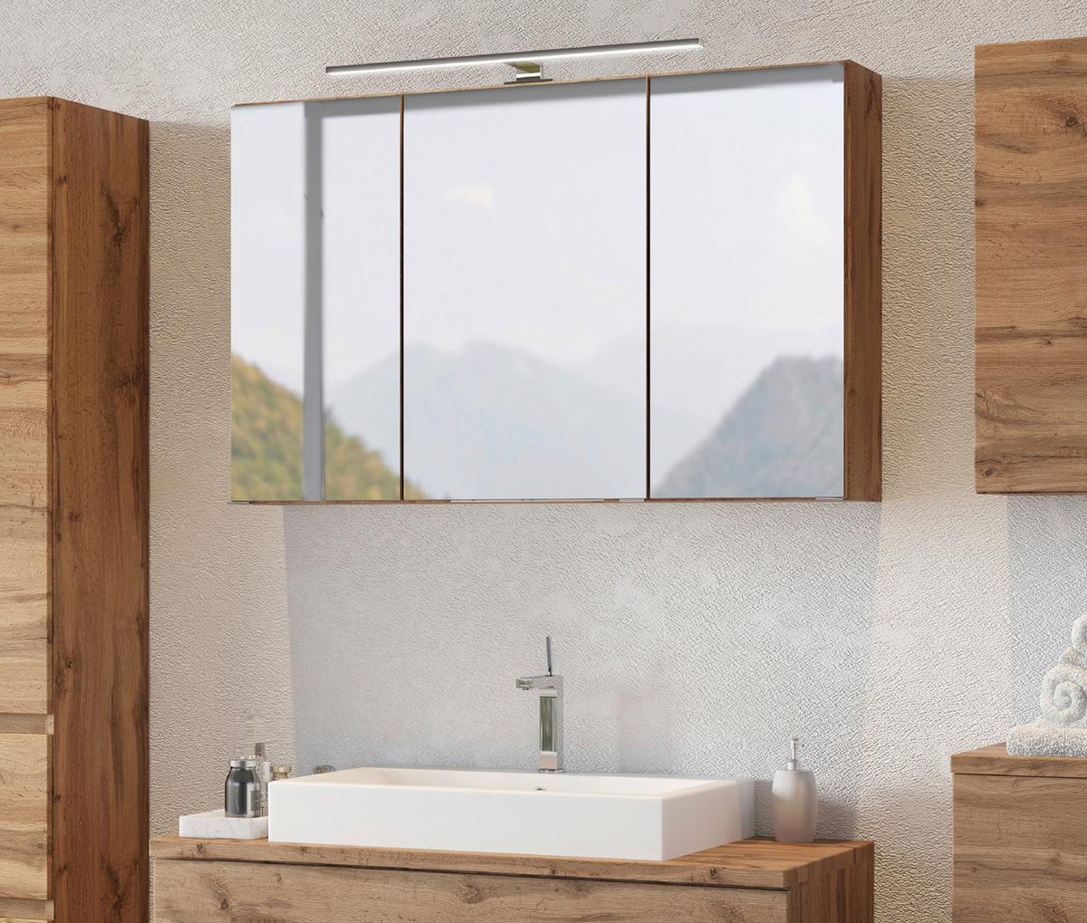 Badmöbel-set 4-tlg. Pienza B: 100 Cm Eiche Wotan Dekor - Eiche Wotan/Weiß, MODERN, Keramik/Holzwerkstoff (100cm) - Held