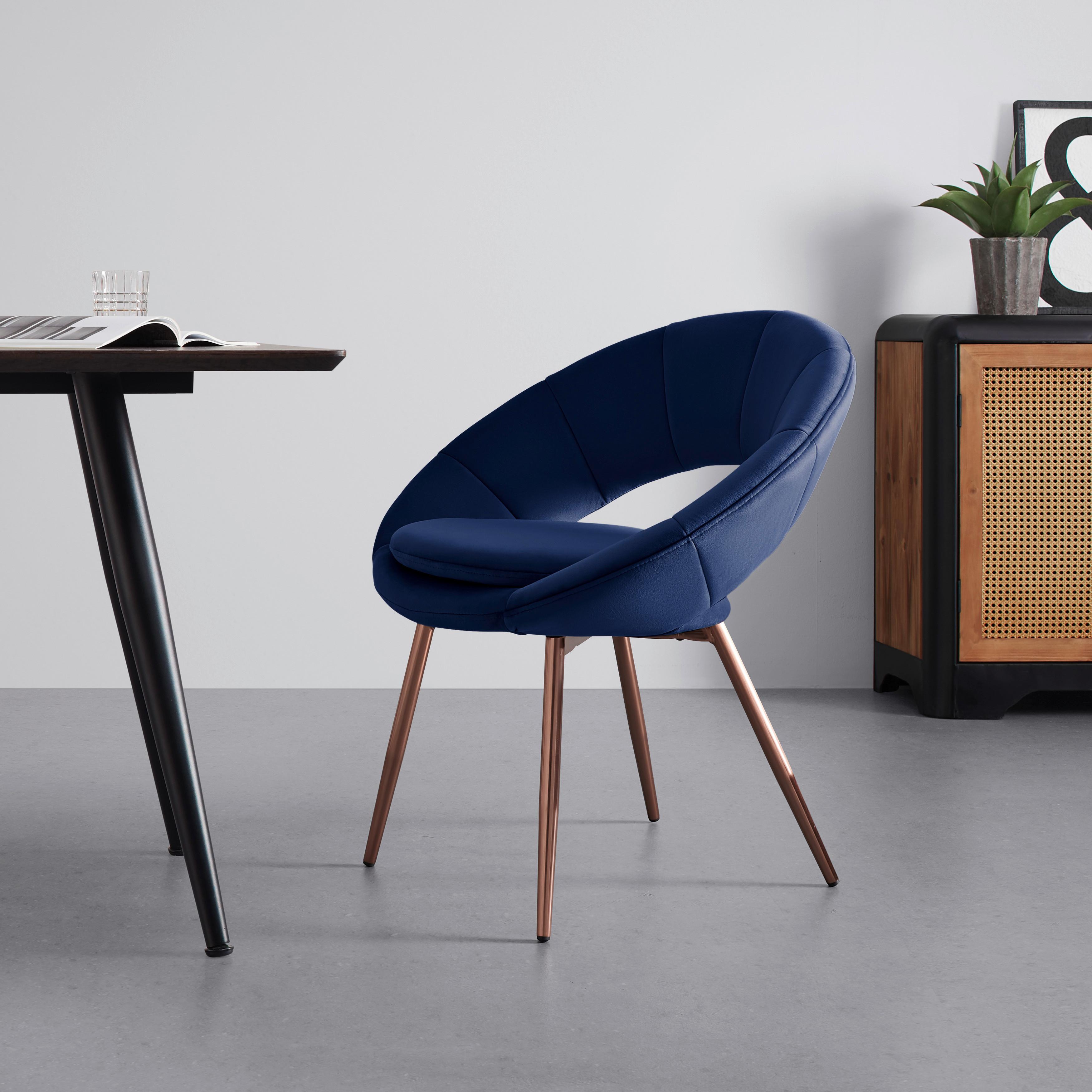 Židle ze sametu Levi tmavěmodrá - tmavě modrá, Moderní, kov/dřevo (67/74/60.5cm) - Bessagi Home
