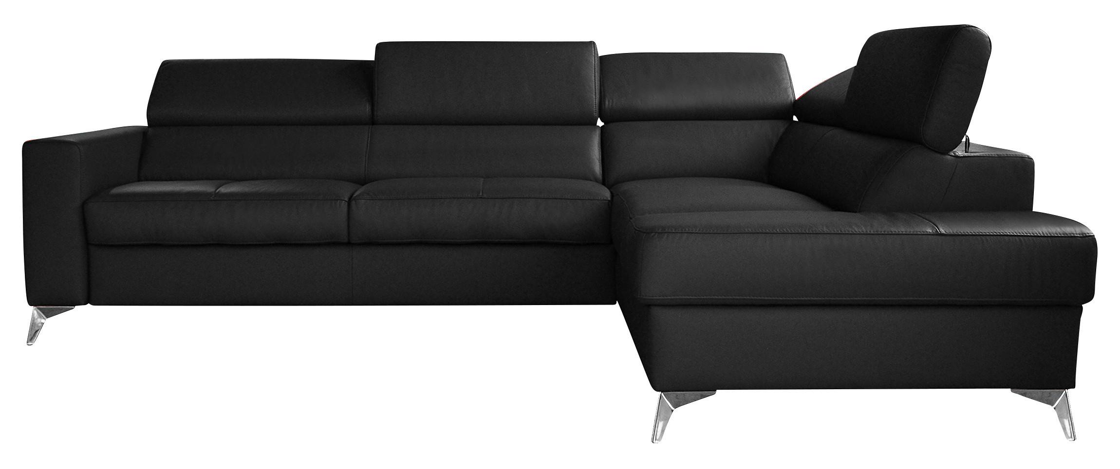 Ecksofa Mondo, Schwarz S: 286x208 Cm - Chromfarben/Schwarz, Design, Leder/Textil (286/208cm) - Livetastic