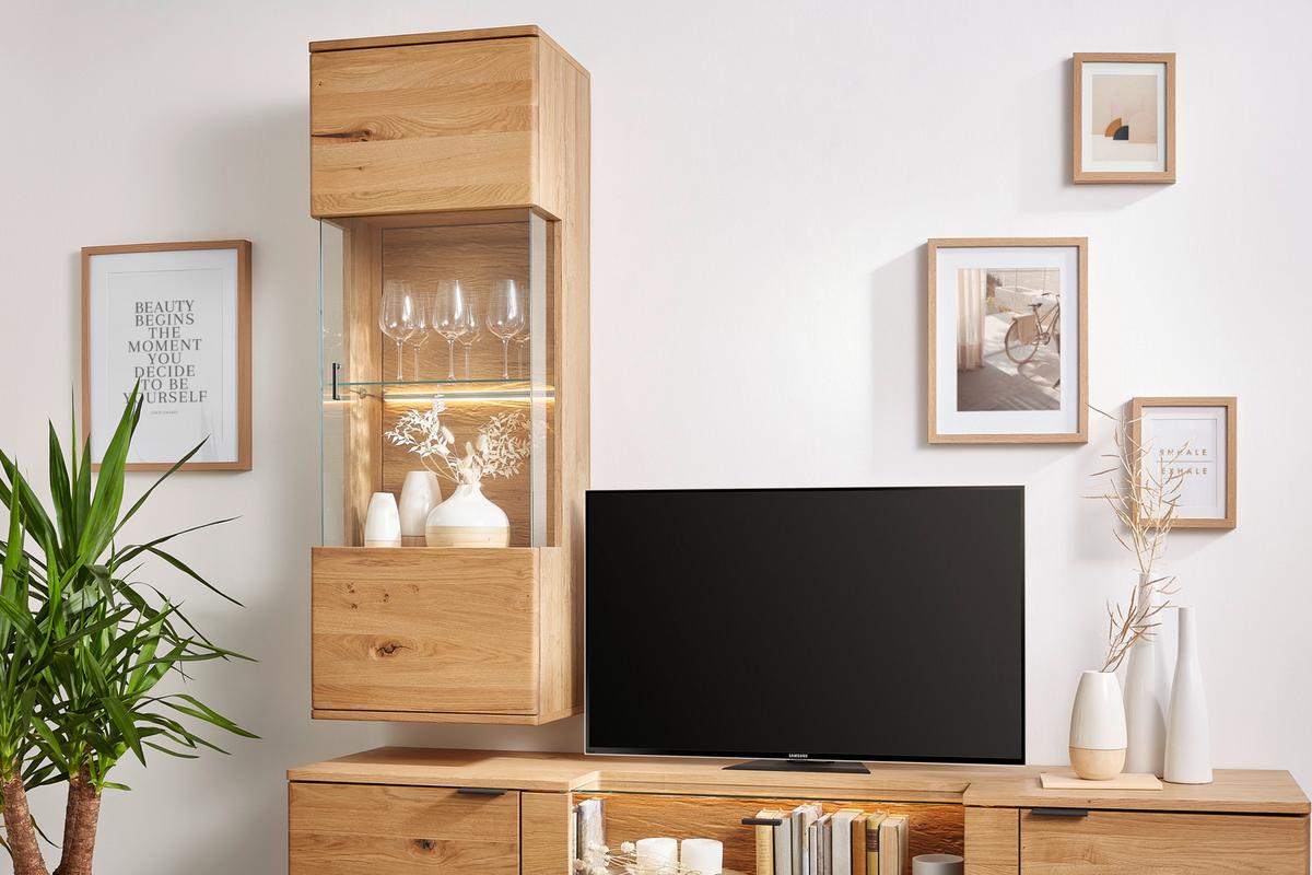 Závěsná vitrína divoký dub - šedá/divoký dub, Moderní, kov/dřevo (50/138/37cm) - Premium Living