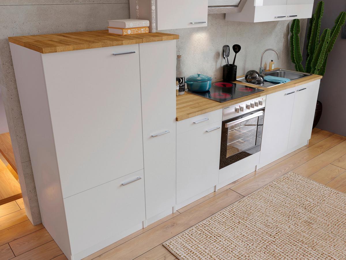Küchenzeile Economy mit Geräten 300 cm Weiß/Nussbaum Dekor - Nussbaumfarben/Weiß, Basics, Holzwerkstoff (300cm) - Respekta