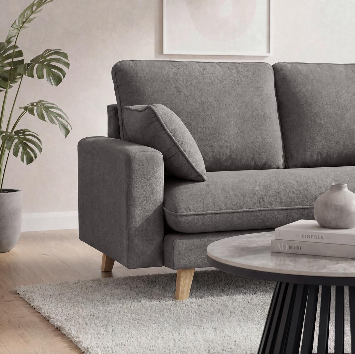 Sedacia súprava ILLA, tmavosivá - farba buka/tmavosivá, Modern, drevo/textil (154/155cm) - Bessagi Home