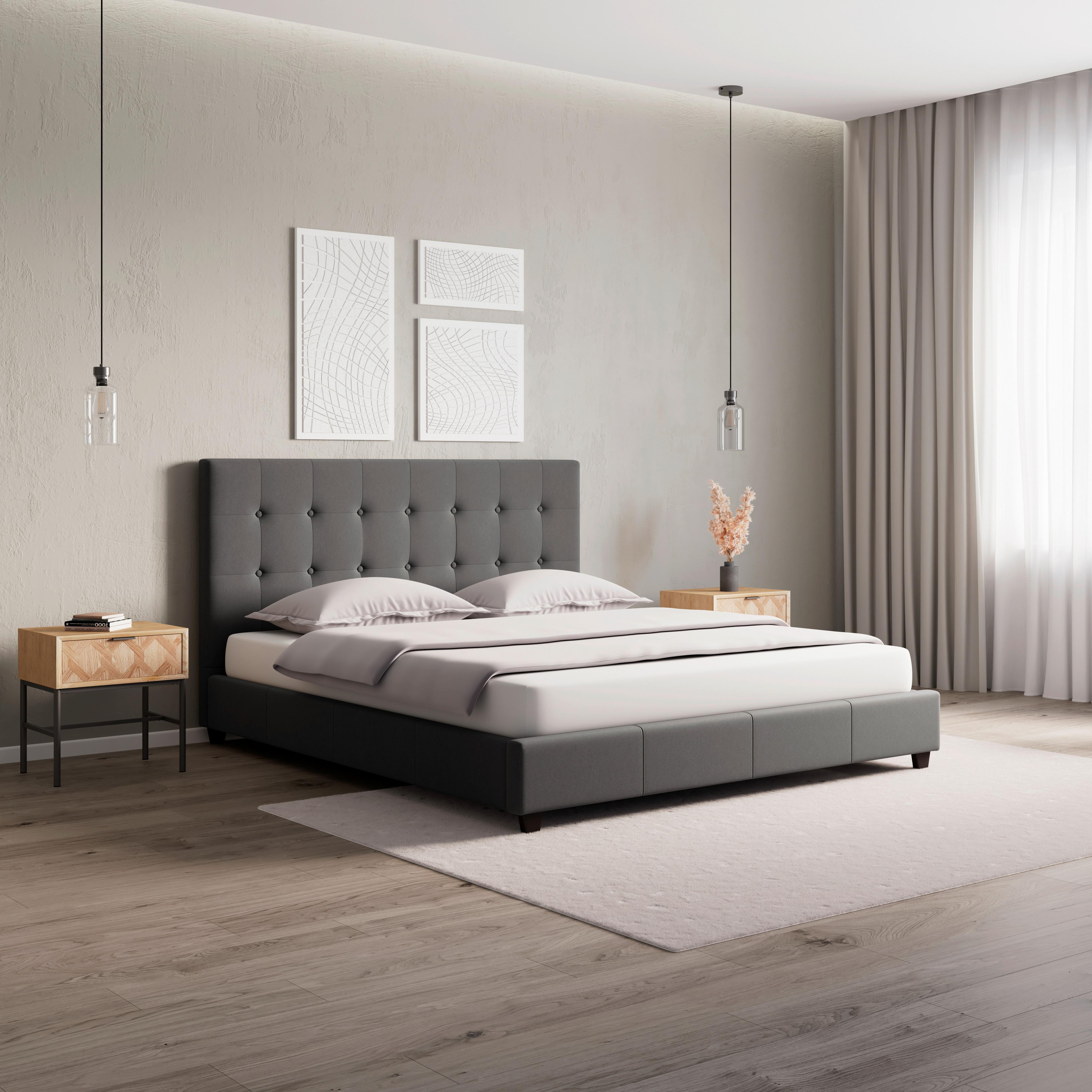 Čalouněná postel Frederico, 180x200, šedá - šedá/černá, Moderní, kov/dřevo (180/200cm) - Bessagi Home