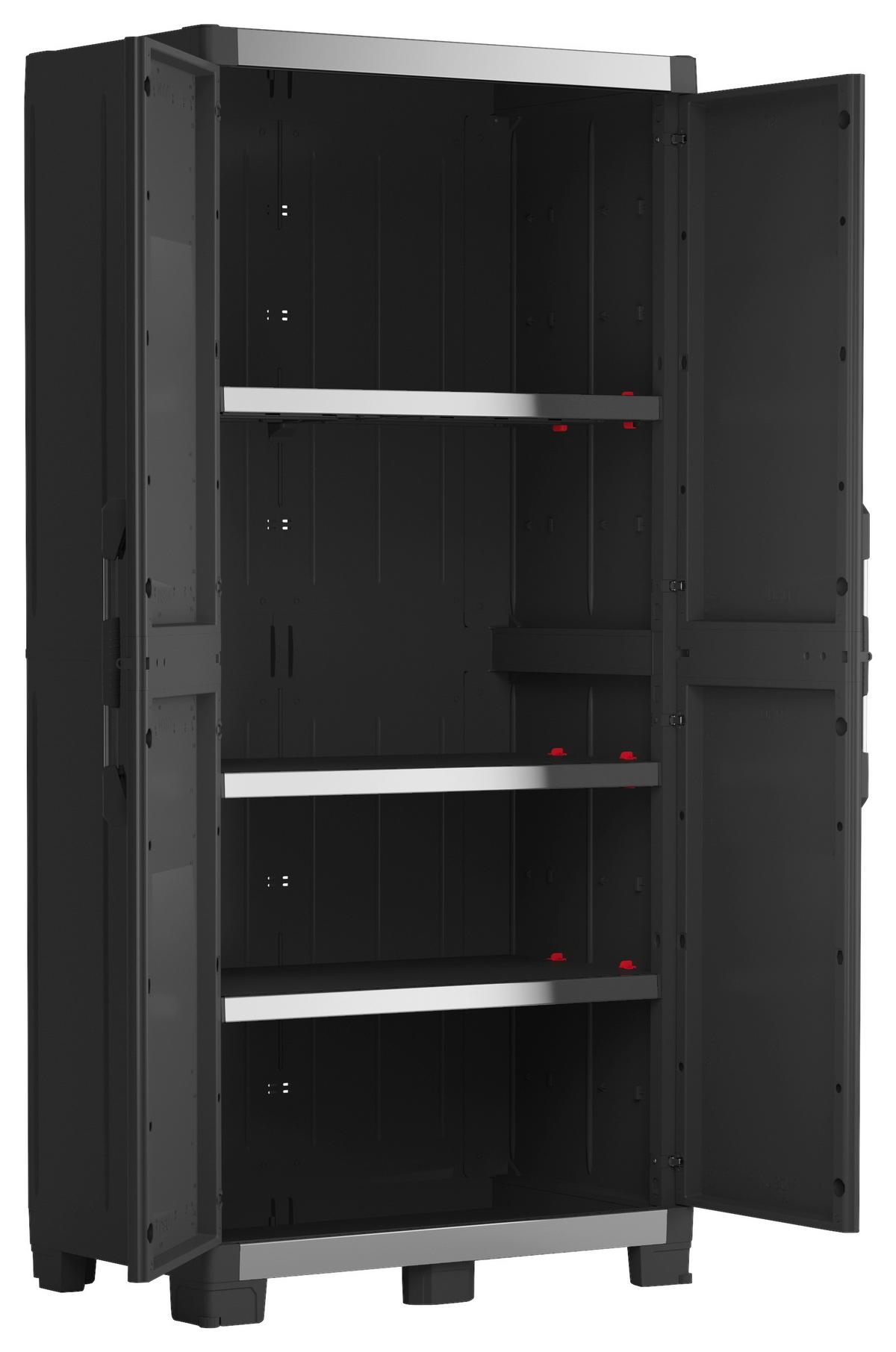 Werkzeugschrank E-com Xl Garage B:54cm Schwarz/silber - Silberfarben/Schwarz, Design, Kunststoff (89/188/54cm) - Keter