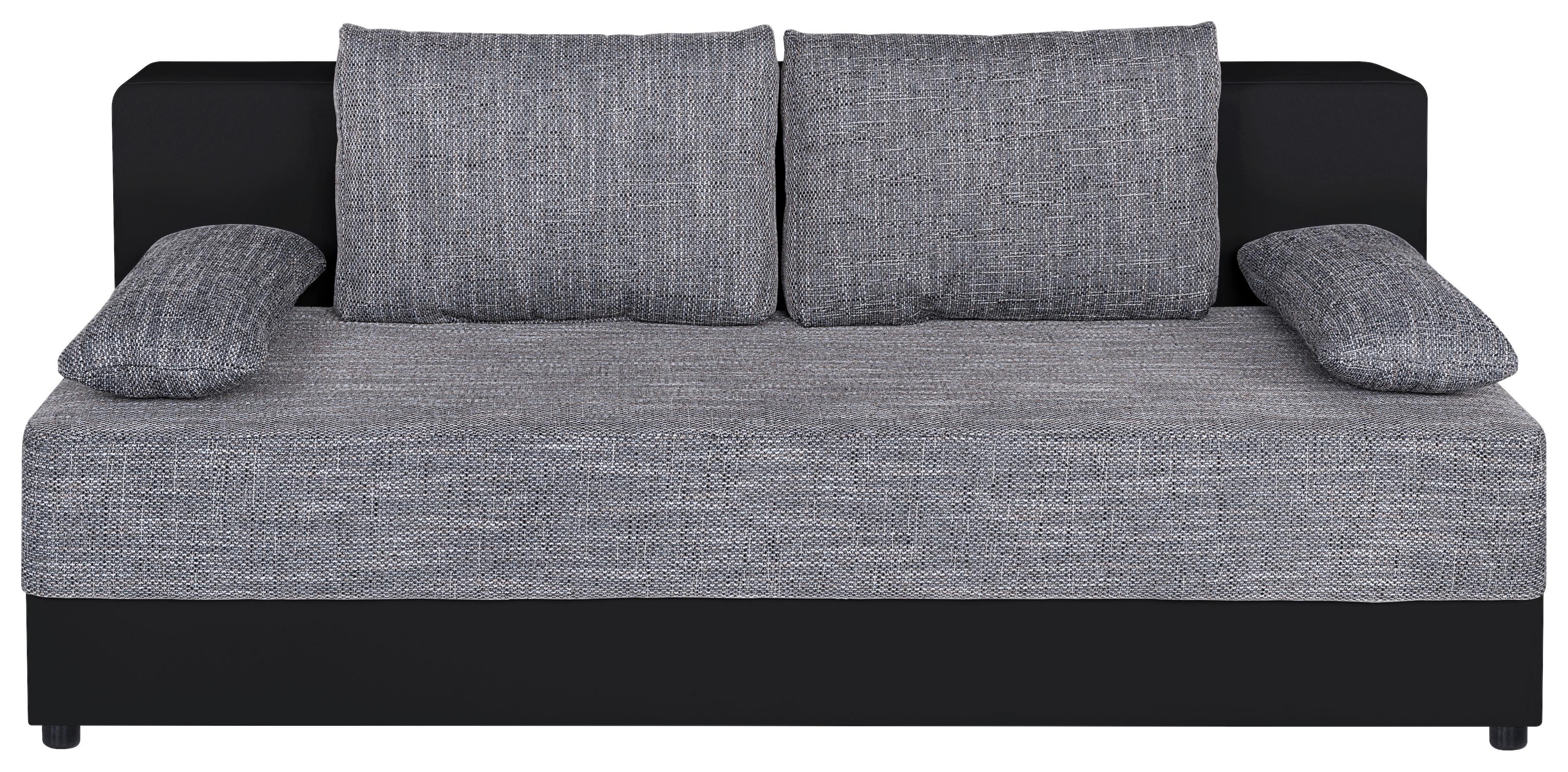Pohovka LUCY, černá/šedá s lůžkem a úložným prostorem - šedá/černá, Basics, kompozitní dřevo/textil (200/90/103cm)