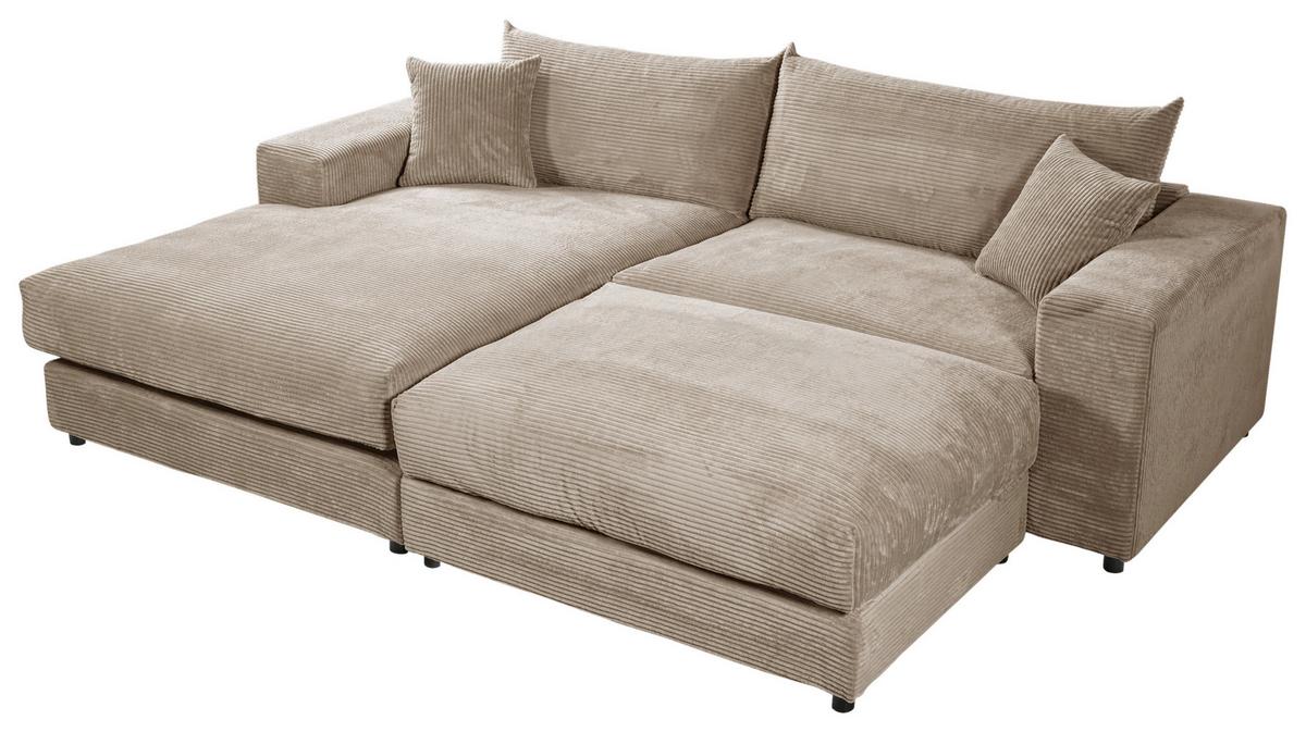 Ecksofa Funny S Links mit Hocker, Hellbraun, B: 265 cm - Hellbraun/Schwarz, Basics, Textil (180/265cm) - Livetastic