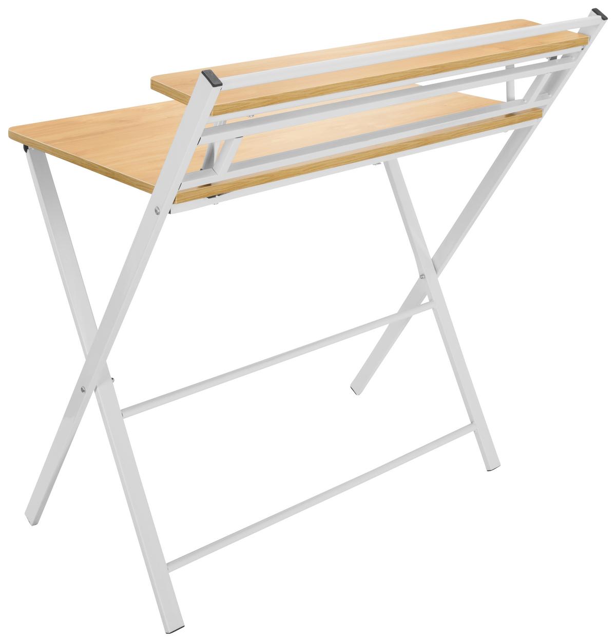 Schreibtisch Easy Clap Weiß/Eiche Dekor - Eichefarben, Basics, Holzwerkstoff/Metall (84/60/92cm) - MID.YOU