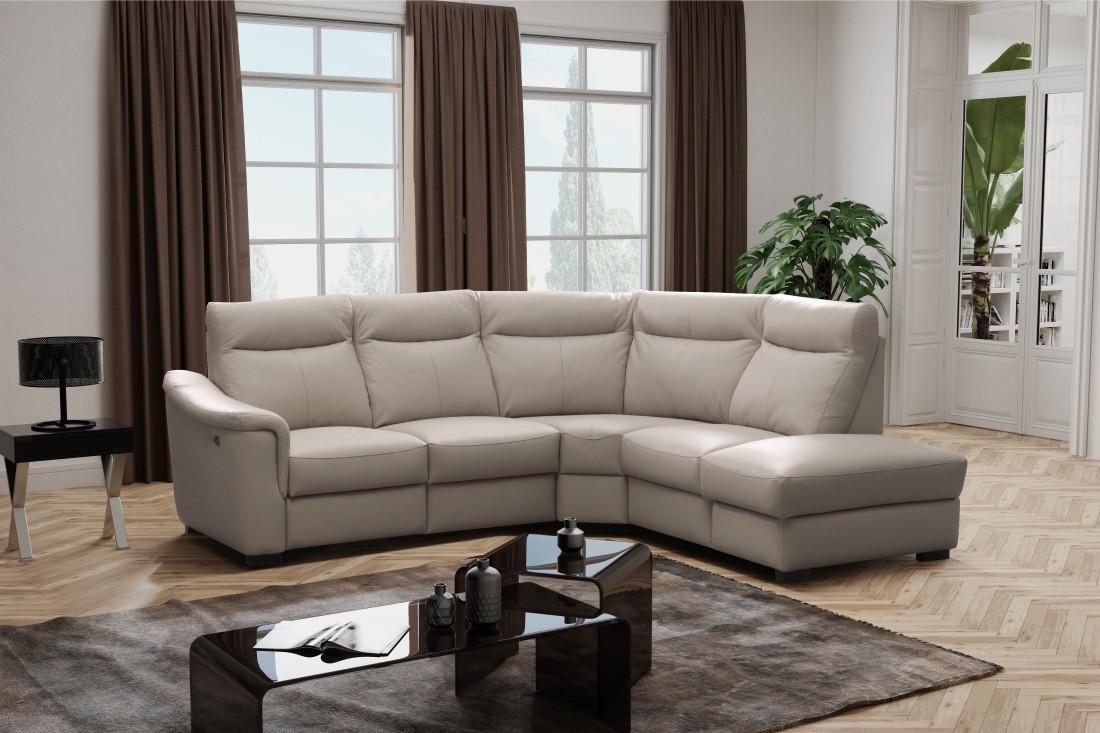 Ecksofa Como Echtleder Grau 260x229 - Wengefarben/Grau, Design, Leder/Textil (260/229cm) - Livetastic