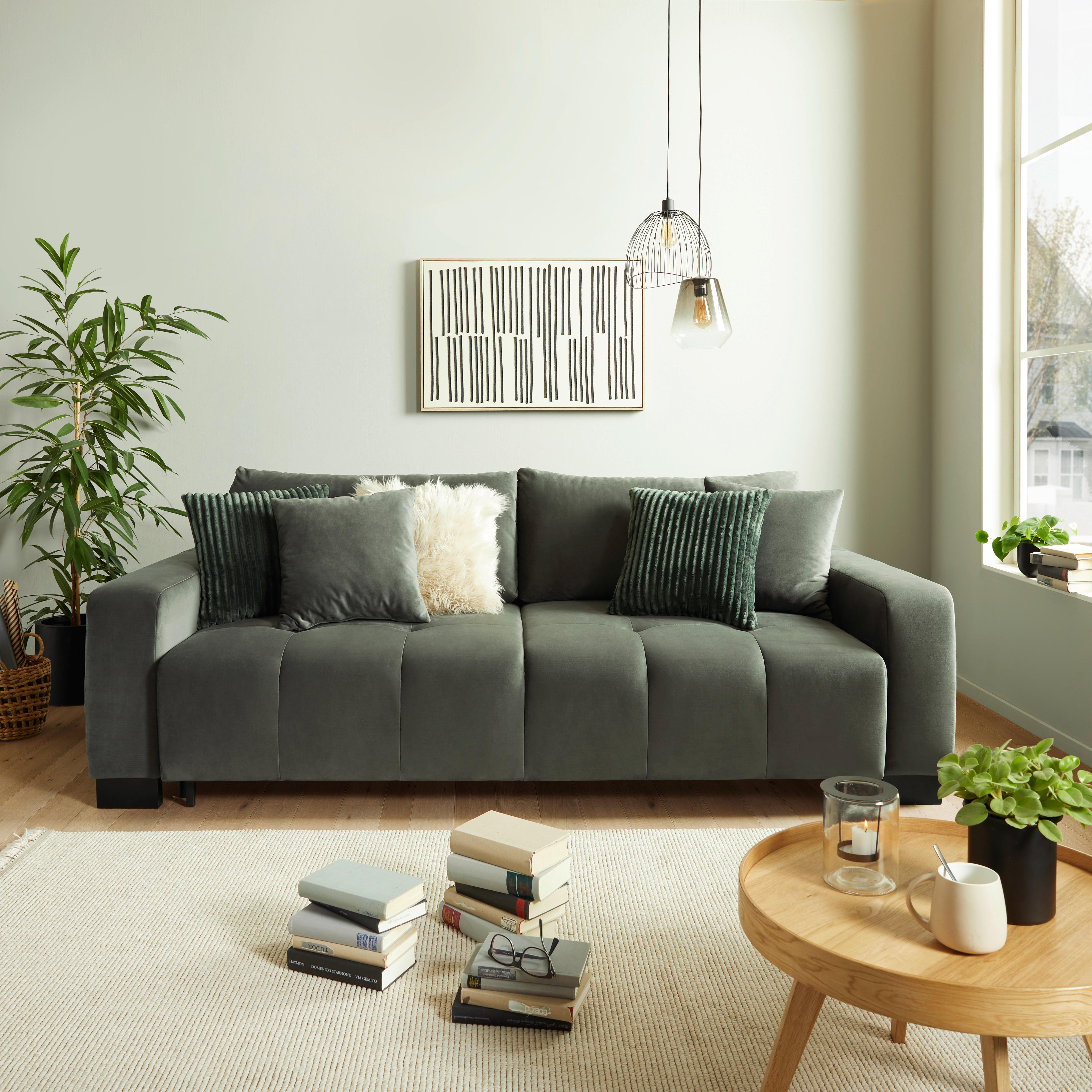 Pohovka BETA NEW LUX 3DL tmavě šedý/tmavě zelený samet - černá/tmavě šedá, Moderní, kov/dřevo (238/88/119cm)