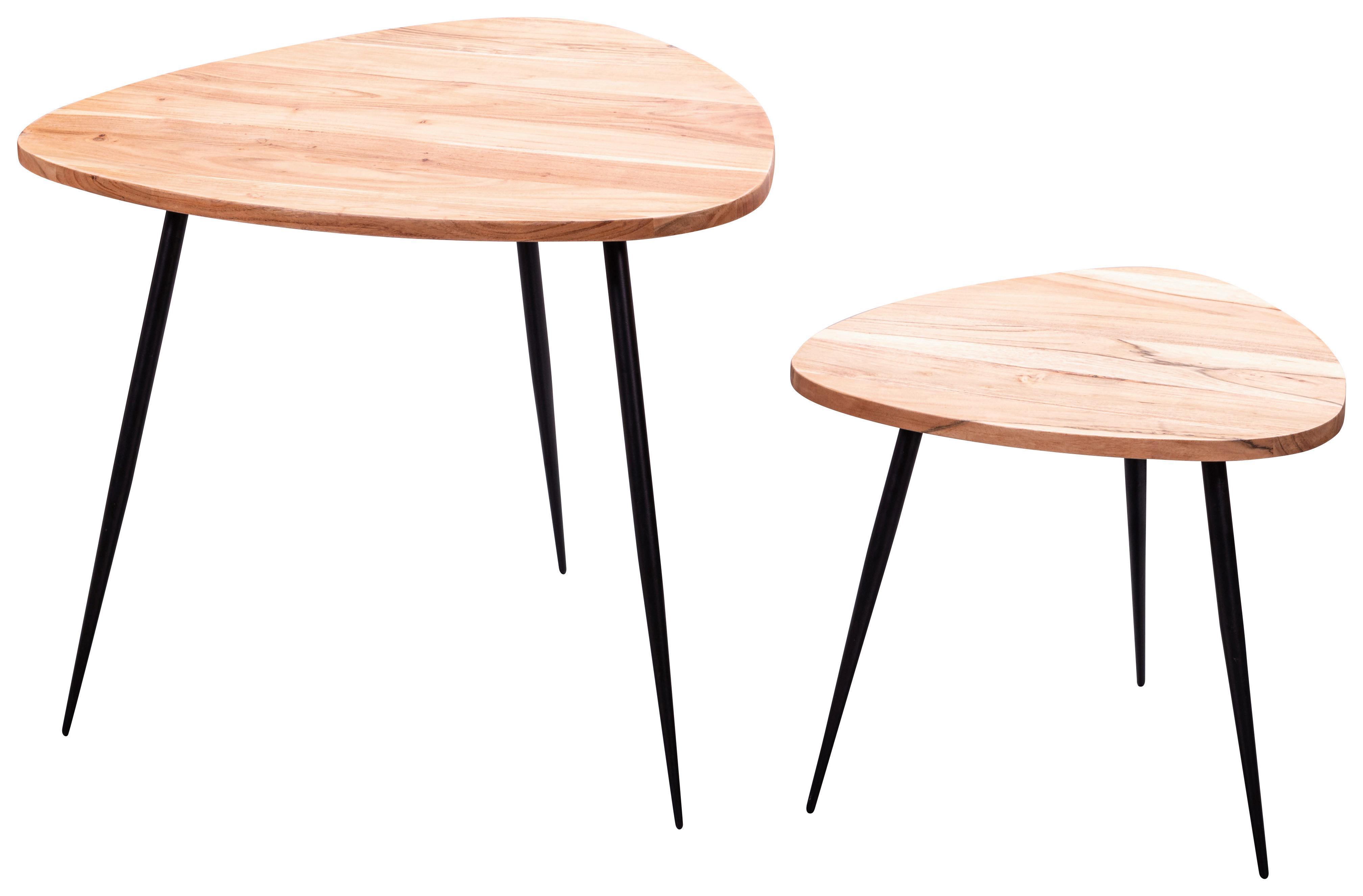 Sada zasúvacích stolíkov Akácia - čierna/farba akácie, Modern, kov/drevo (60/60/51cm) - MID.YOU