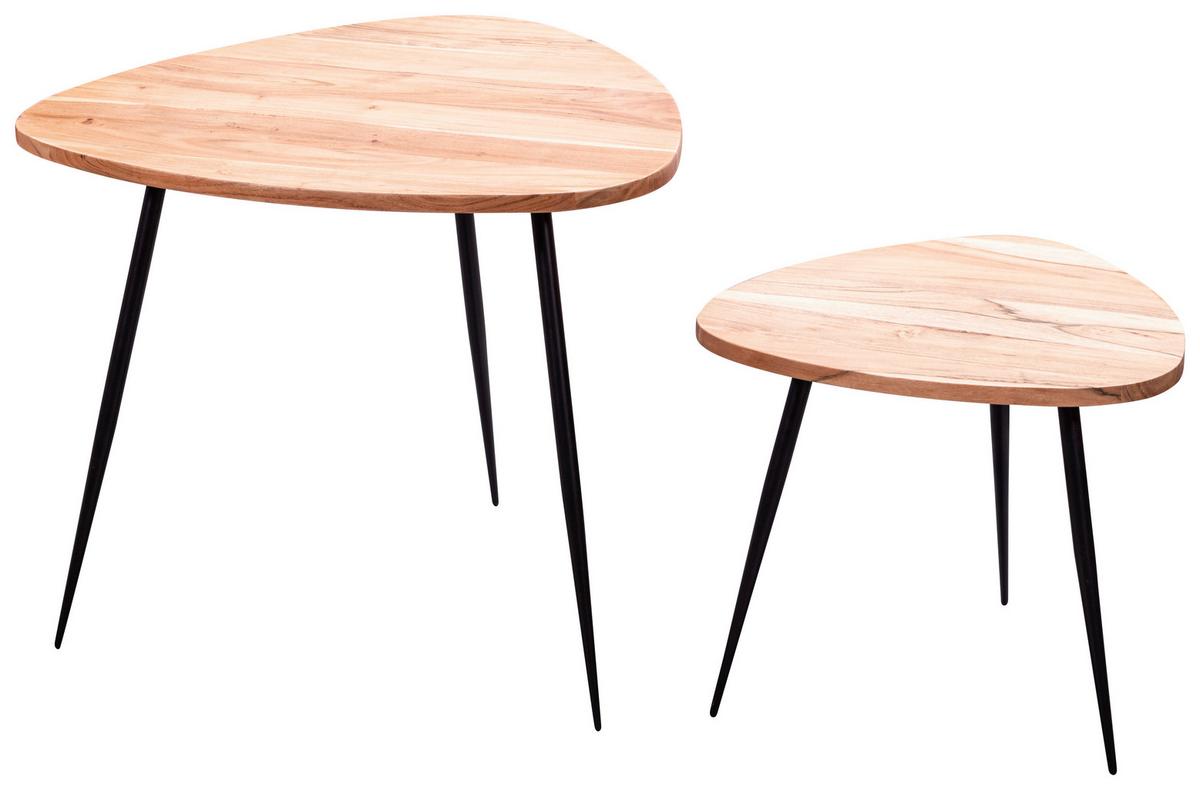 Sada zasouvacích stolků Akácie - černá/barvy akácie, Moderní, kov/dřevo (60/60/51cm) - MID.YOU