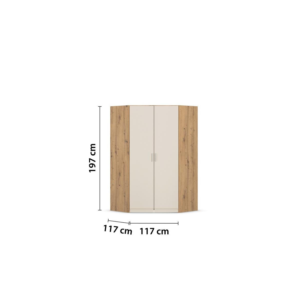Eckkleiderschrank Celle Matt Champagner B: 117 cm - Champagner/Eiche Artisan, Trend, Holzwerkstoff (117/197/117cm)