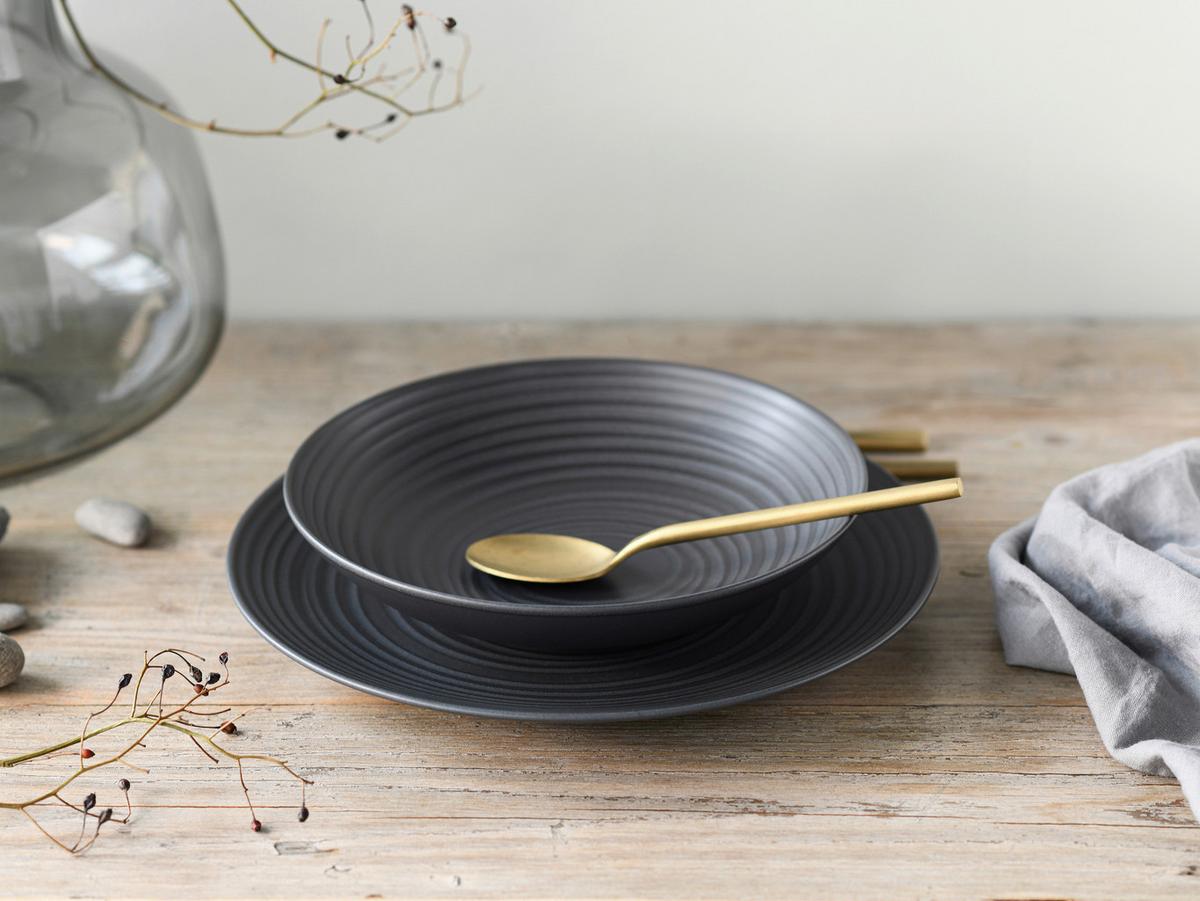 Speisetellerset 18-Tlg. Lava Stone Black, Schwarz - Schwarz, Design, Keramik - Creatable