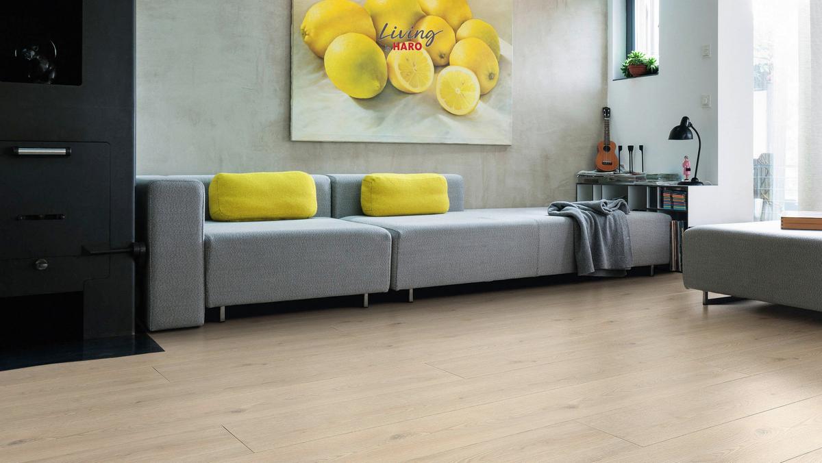 Laminatboden Eiche Toronto Steingr Auth Landhausdiele Stärke 8mm - Eichefarben/Weiß, Natur, Holzwerkstoff (220/24,3/0,8cm) - Living by HARO