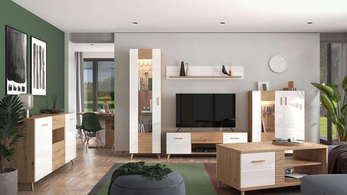 Vitrin Bretagne - tölgyfa színű/fehér, Modern, faalapú anyag (58/202/35cm) - Best Price