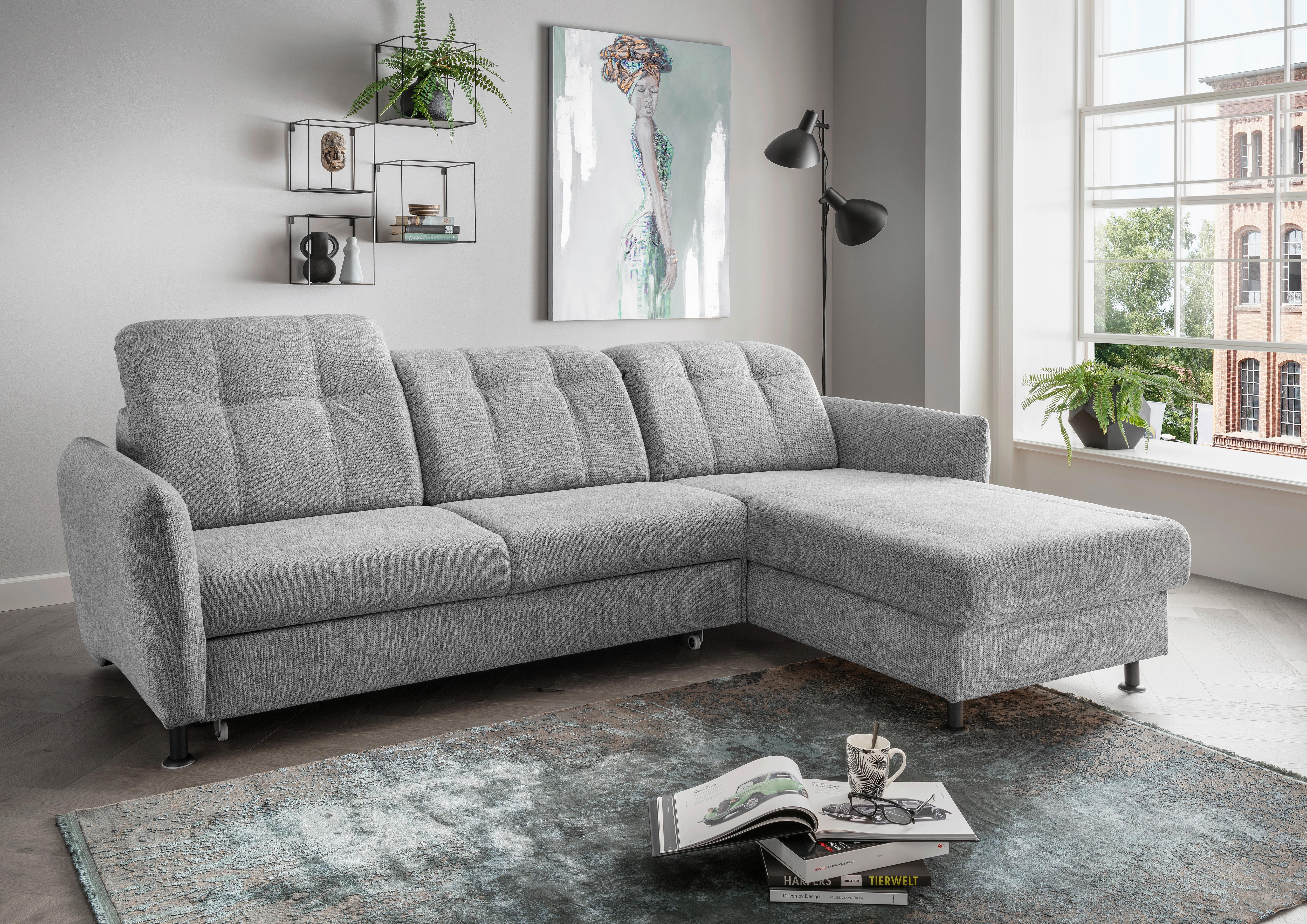 Ecksofa Minori Chenille Silberfarben, S: 267x184 cm - Silberfarben/Schwarz, MODERN, Textil (267/184cm) - Livetastic