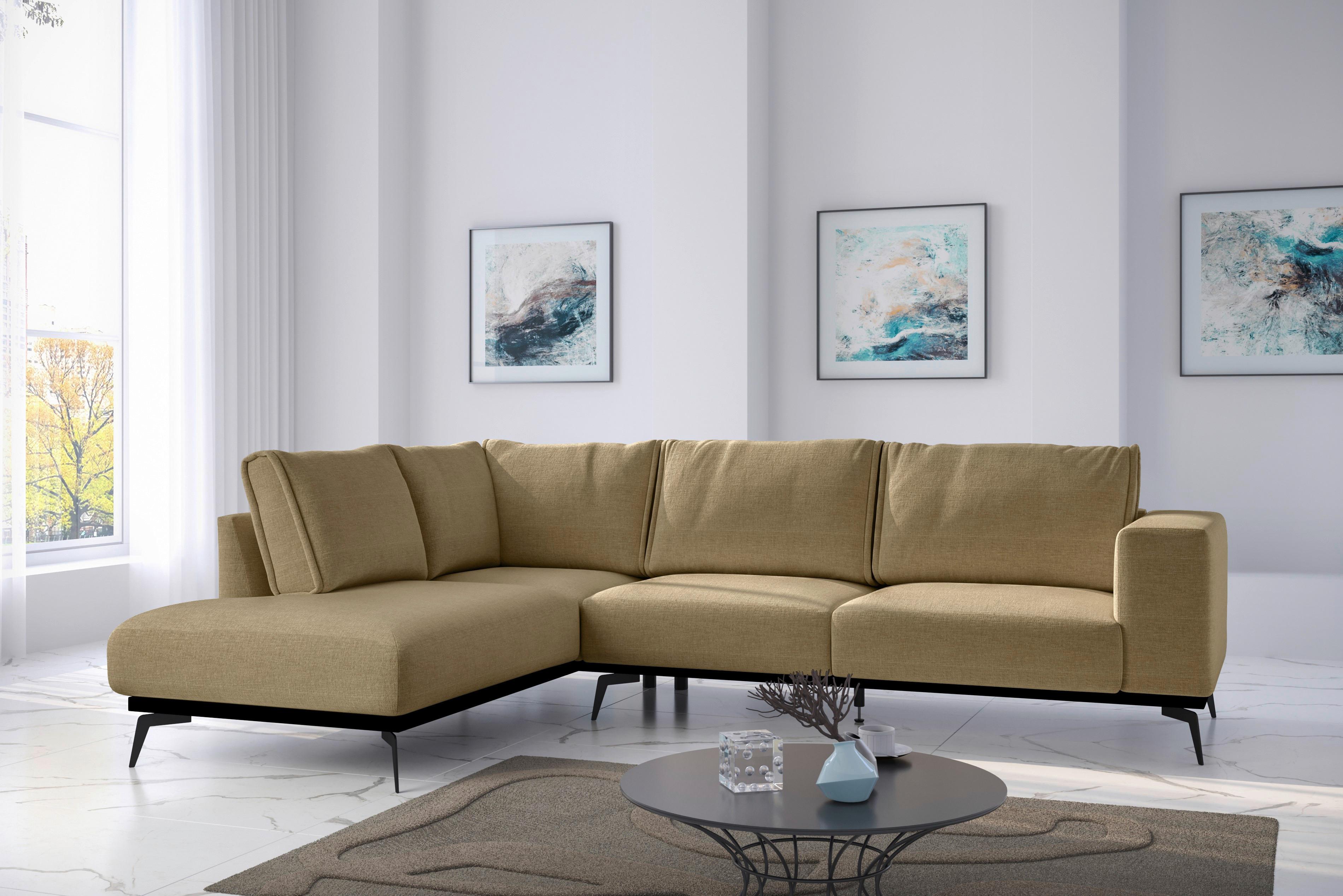 Ecksofa Isolde - Beige/Goldfarben, Design, Holz/Textil (200/293cm) - MID.YOU