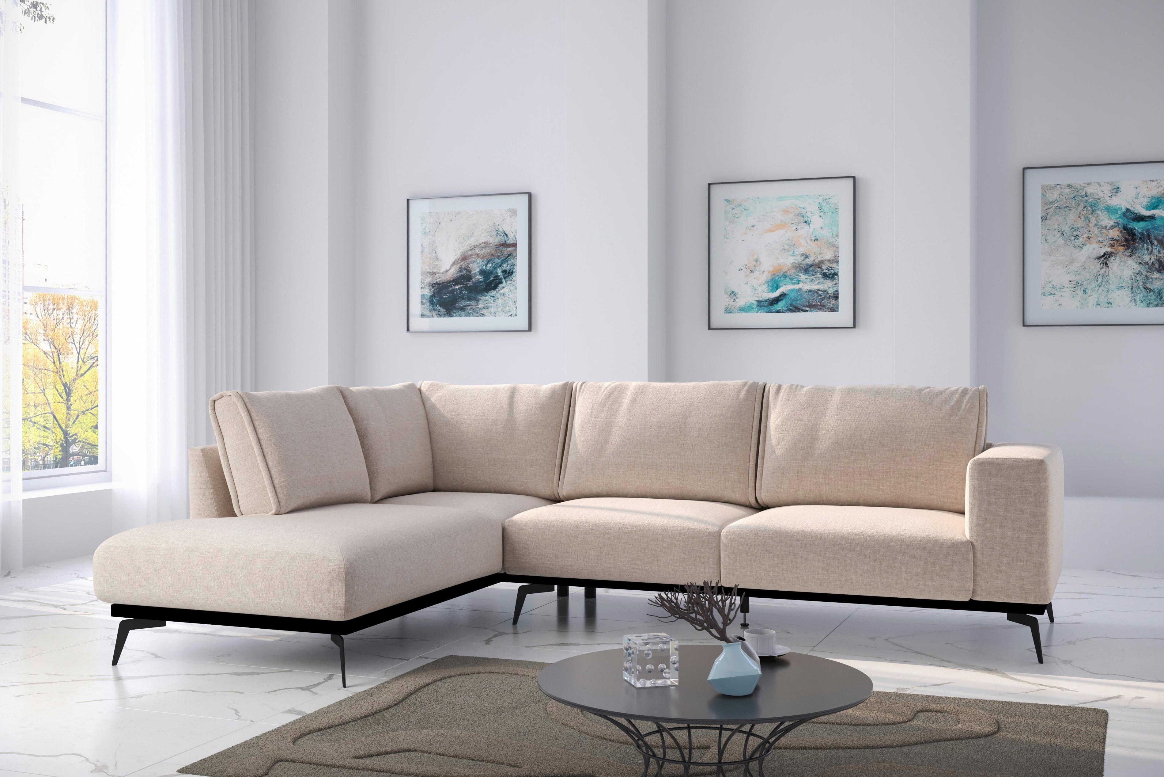 Sedací souprava ISOLDE, levá, krémová - černá/krémová, Design, kov/dřevo (200/293cm) - MID.YOU