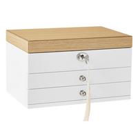 Schmuckkästchen Weiß, Nussbaumfarben B: 25 cm - Nussbaumfarben/Weiß, LIFESTYLE, Glas/Holz (25/15/17cm)