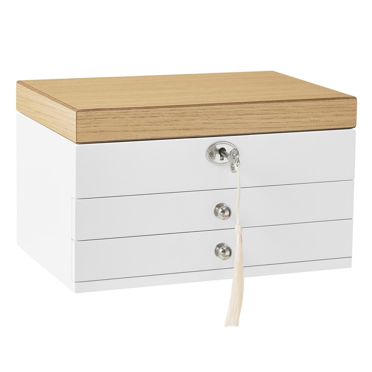 Schmuckkästchen Weiß, Nussbaumfarben B: 25 cm - Nussbaumfarben/Weiß, LIFESTYLE, Glas/Holz (25/15/17cm)