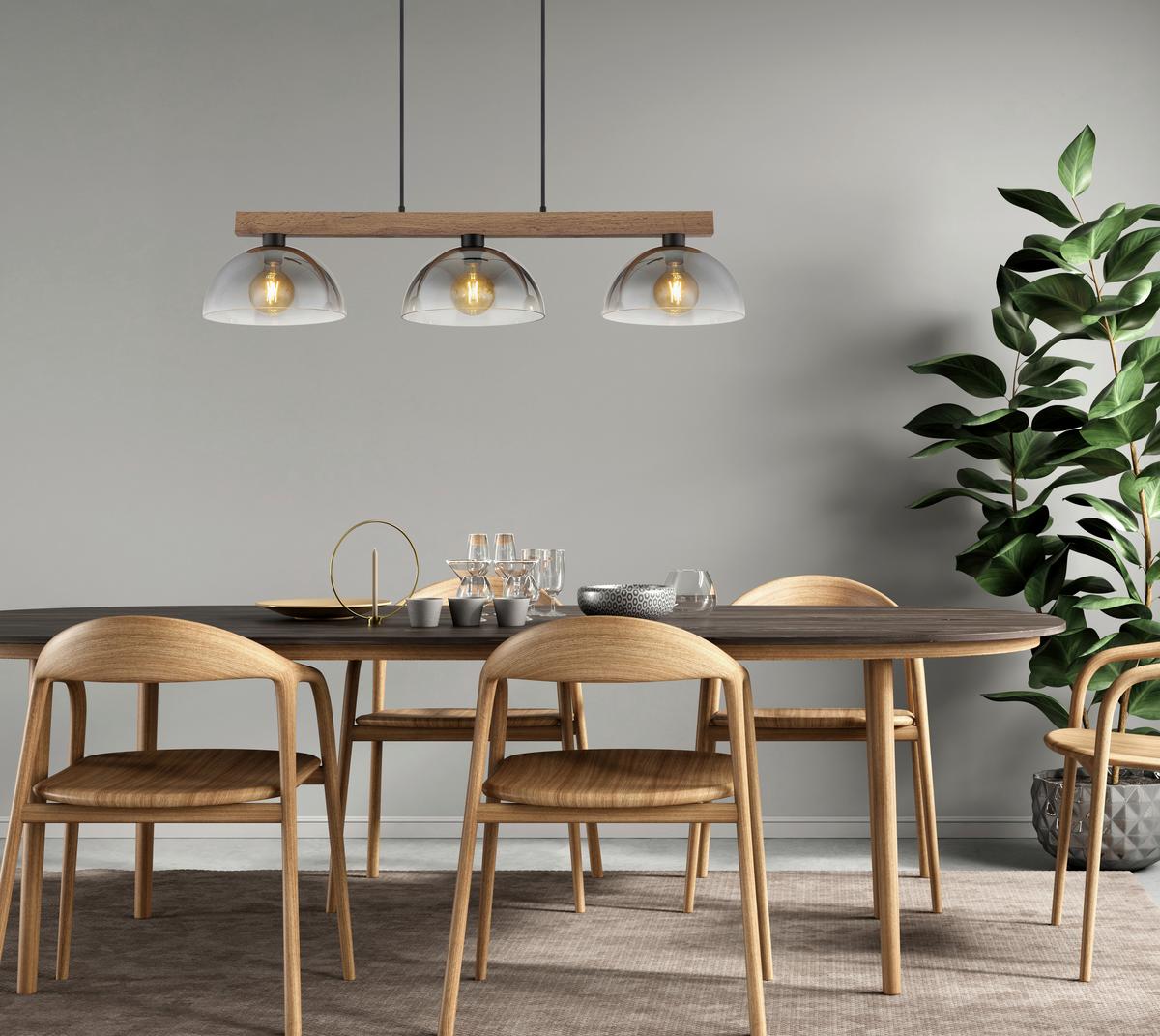 Hängeleuchte Exkl. 3xe27, 60w - Klar/Dunkelbraun, Design, Glas/Holz (114/30/120cm) - Globo