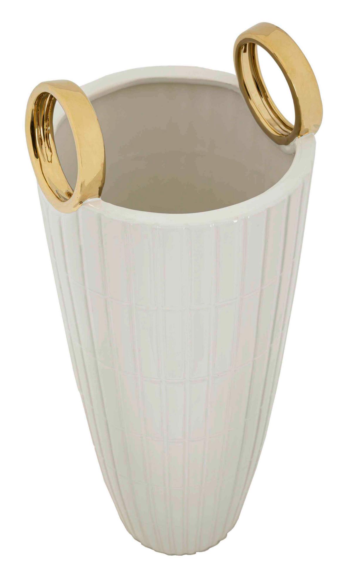 Vase Shopping Weiß/goldfarben B: 18 Cm - Goldfarben/Weiß, Basics, Keramik (18 /45/18  cm)
