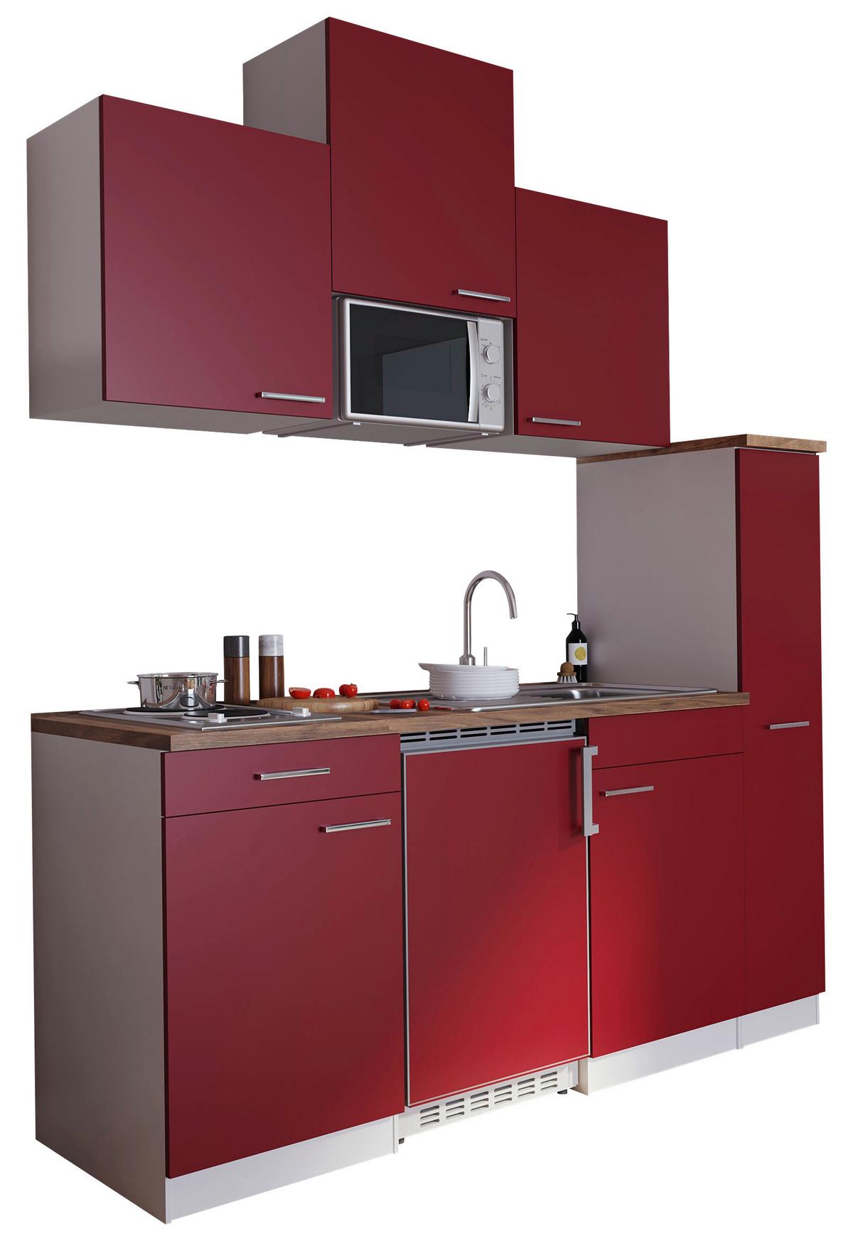 Küchenzeile Economy M. Geräten 180 Cm Rot/nussbaum Dekor - Rot/Nussbaumfarben, Basics, Holzwerkstoff (180cm) - Respekta