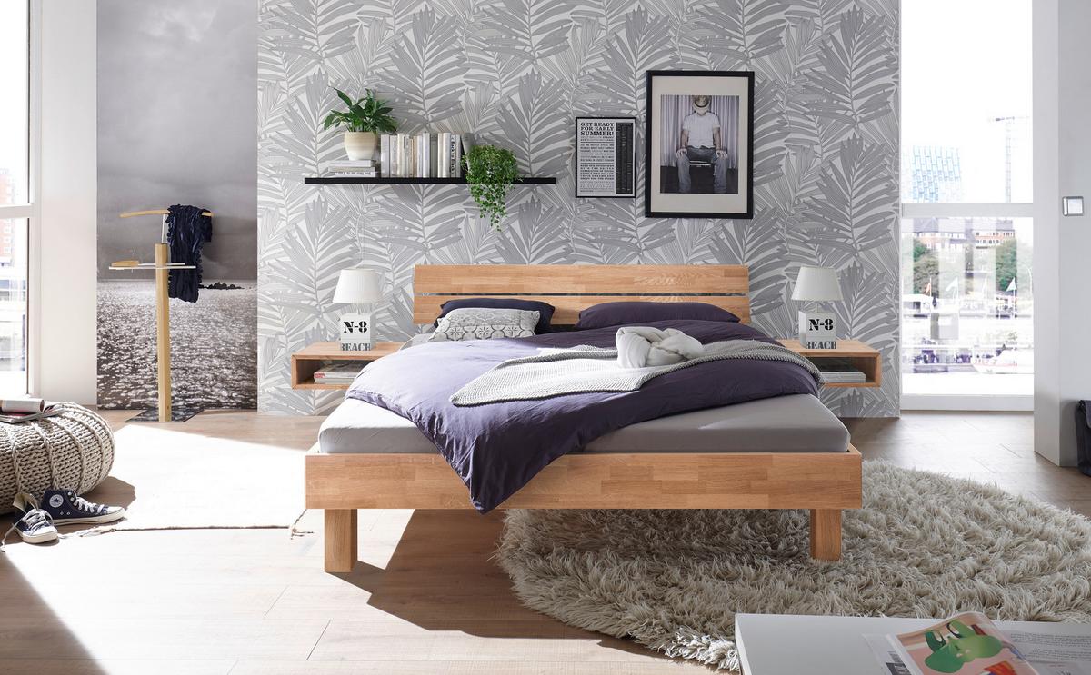 Bett Prato Mit Kopfteil Mit 2 Paneele 160x200 Cm - Buchefarben/Kernbuche, Natur, Holz (160/200cm) - Hasena