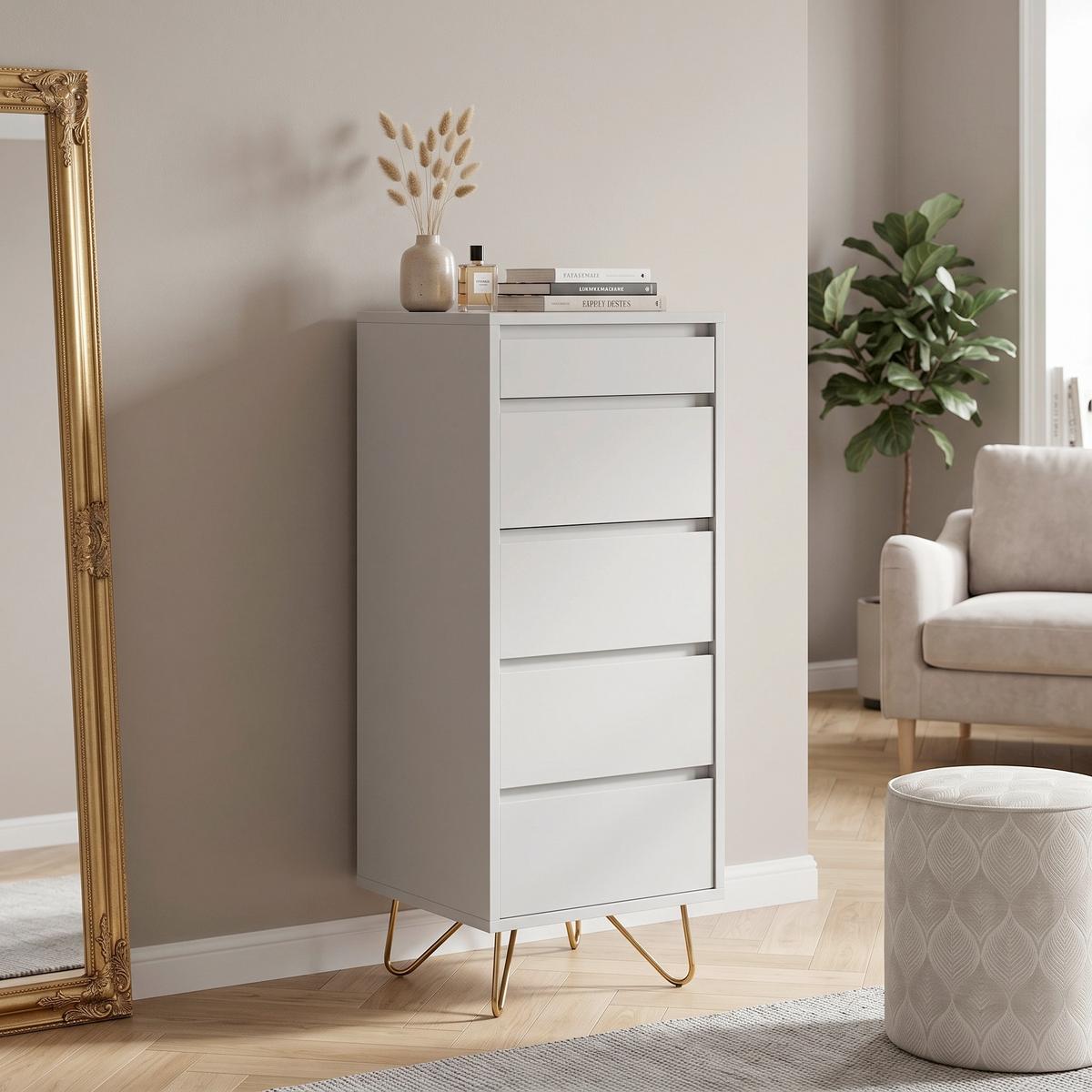 KOMMODE Weiß B: 45cm - Messingfarben/Weiß, Design, Glas/Holzwerkstoff (45/110/40cm) - Livetastic