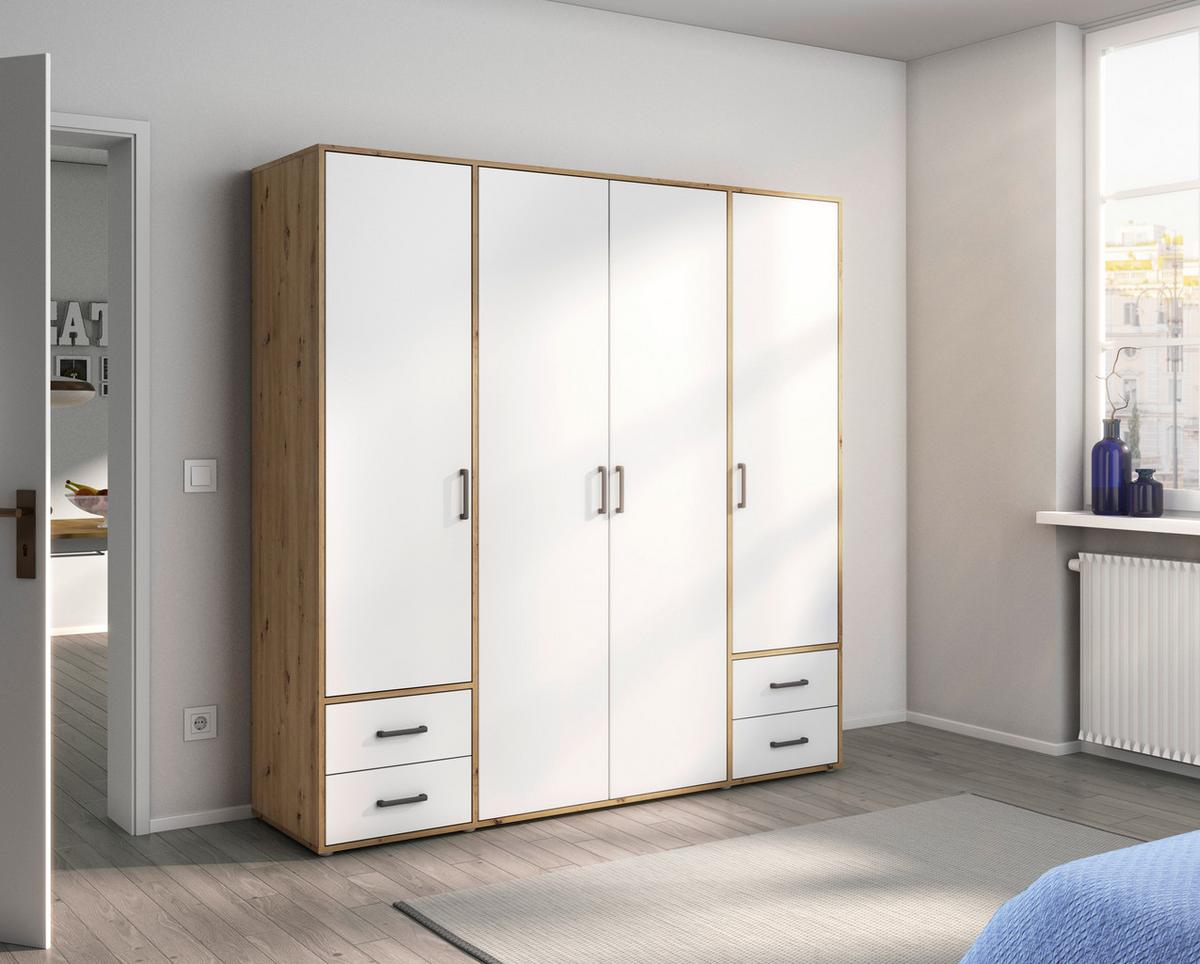 Drehtürenschrank Voyager 187 cm Balve Eiche Artisan - Weiß/Eiche Artisan, MODERN, Holzwerkstoff (187/194/53cm) - Rauch Möbel