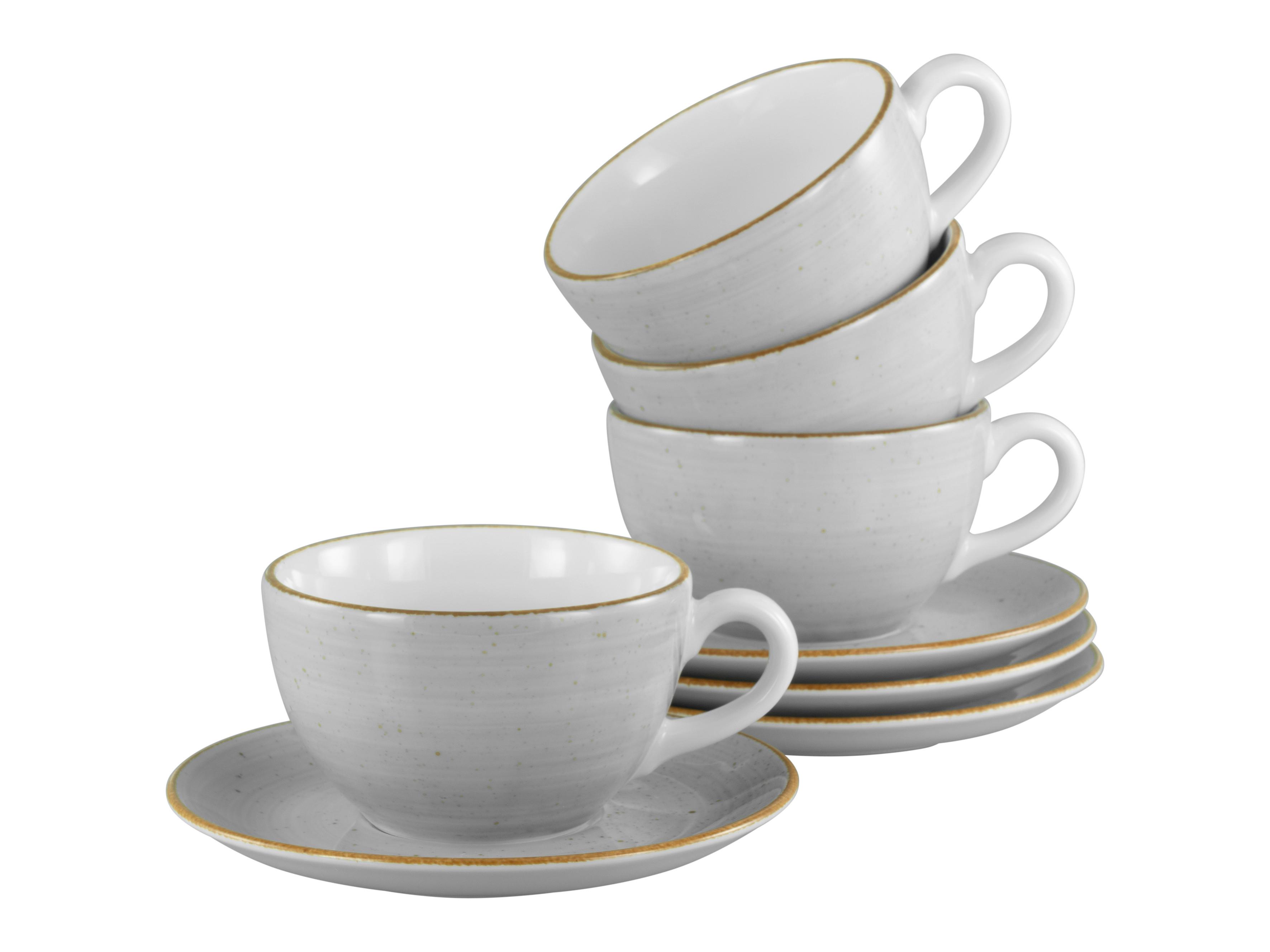Cappuccinotasse Mit Untertass Vintage Nature Weiß, Hellgrau - Hellgrau/Weiß, Basics, Keramik - Creatable