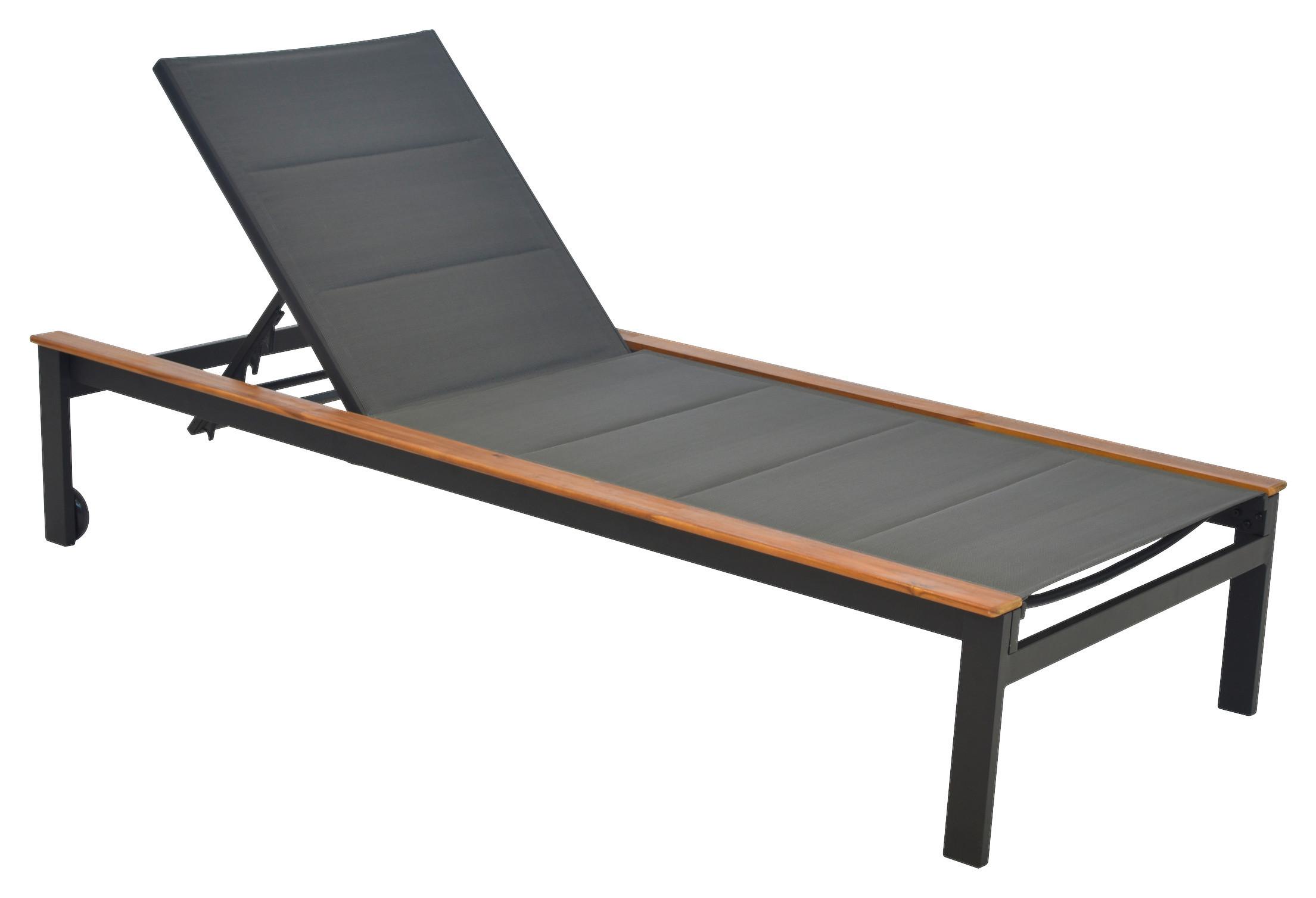Sonnenliege Paxos Akazienholz/ Metall/Kunststoff mit Rollen - Graphitfarben/Naturfarben, MODERN, Holz/Kunststoff (198/103/84cm) - Gardenson