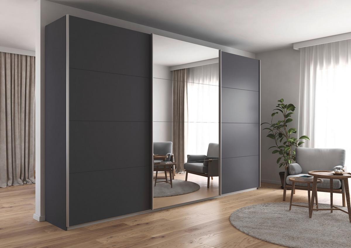 Schwebetürenschrank Mit Spiegel 361cm Miami, Grau - Grau, MODERN, Holzwerkstoff (361/229/62cm) - Luca Bessoni